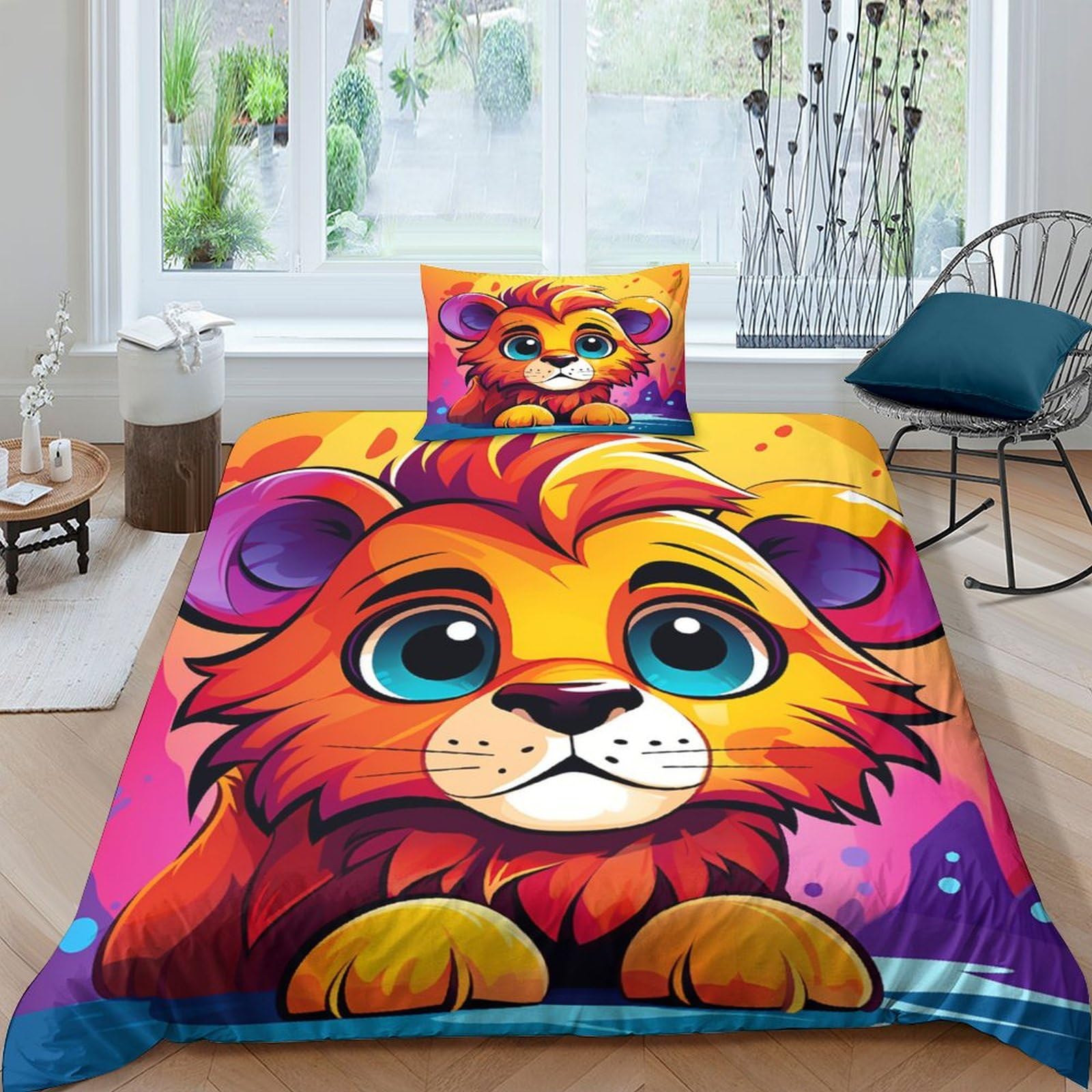 Housse de couette lion 3D pour décorer une chambre d'enfant ou d'ado fan d'animaux sauvages