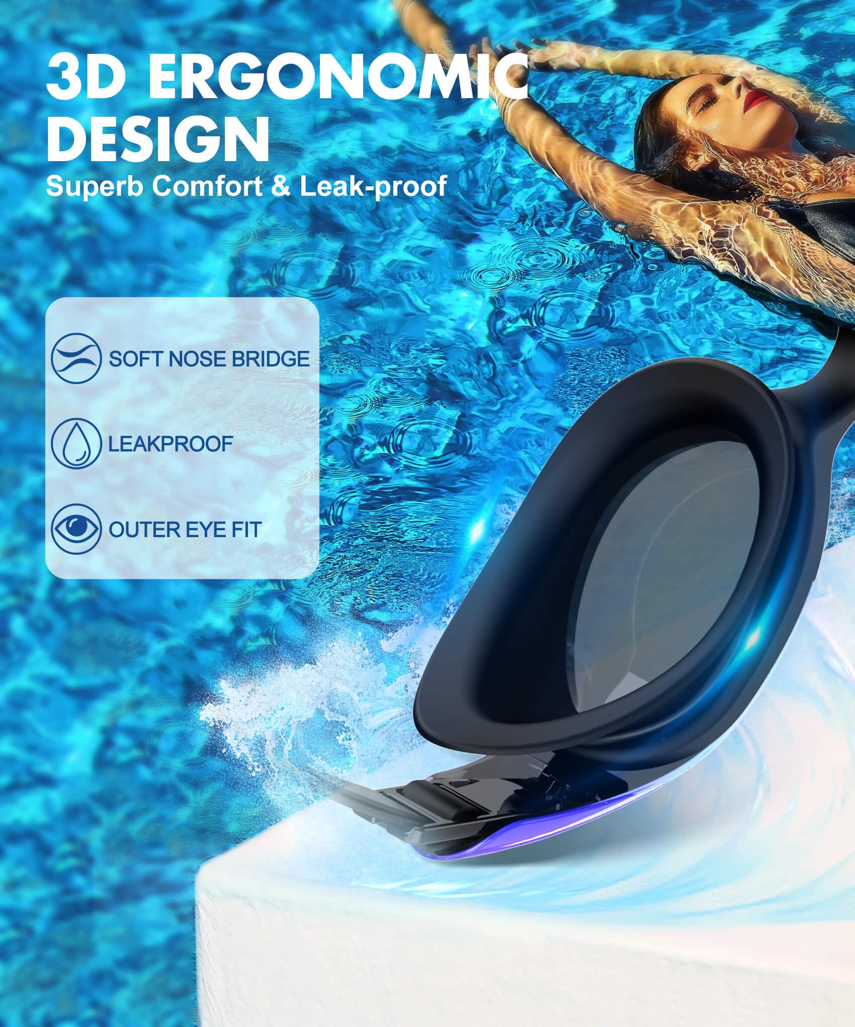 NSSIW Gafas de natación para adultos: antivaho con protección UV400, sin fugas, para hombres y mujeres, paquete de 3