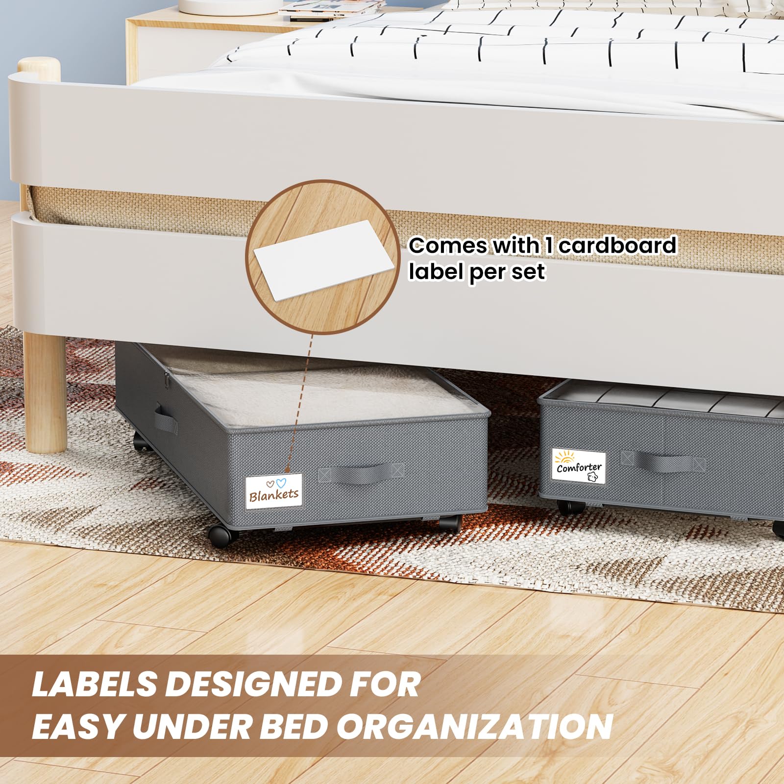 PHINOX Under Bed Storage Containers with Wheels, Under Bed Shoe Storage Bins Organizer with Clear Window Reinforced Handles, Large Underbed Storage Drawer for Clothes, Blankets, Sheet, Bedroom-2 Pack