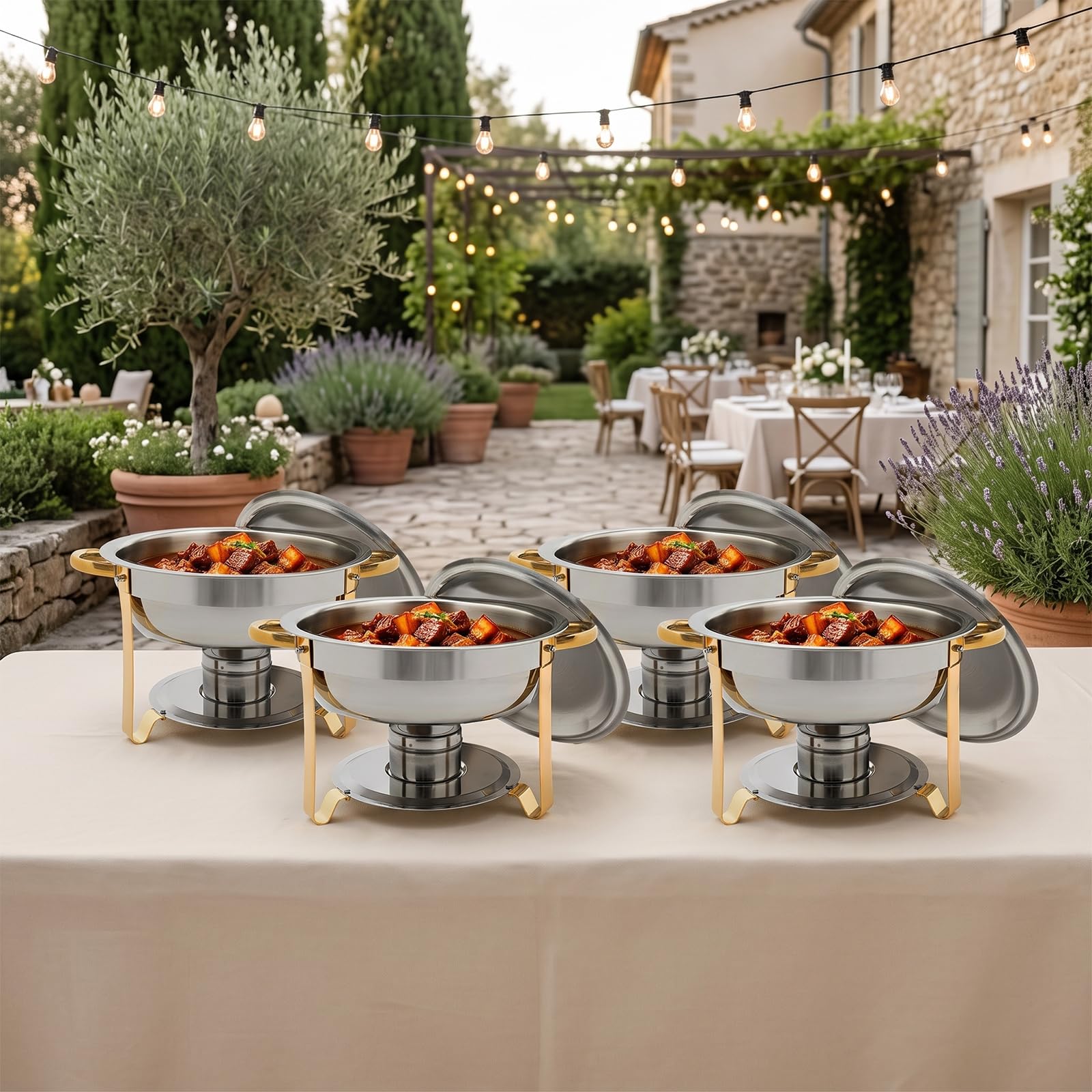 Juego de 4 recipientes de acero inoxidable para buffet