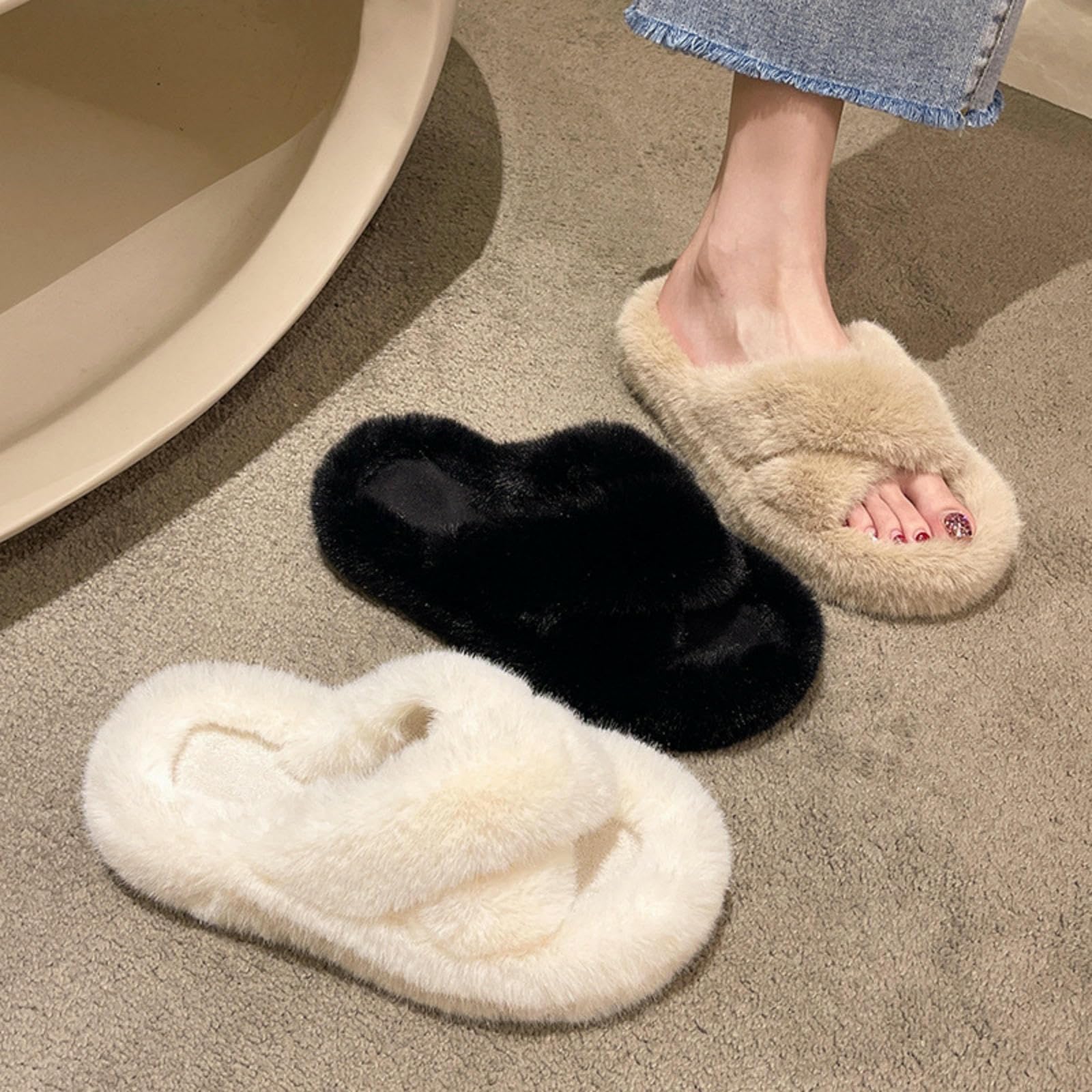 Pantofole Donna Pantofole Calde Scarpe di Grandi Dimensioni Non Slittano Pantofole Domestiche-bianco-35