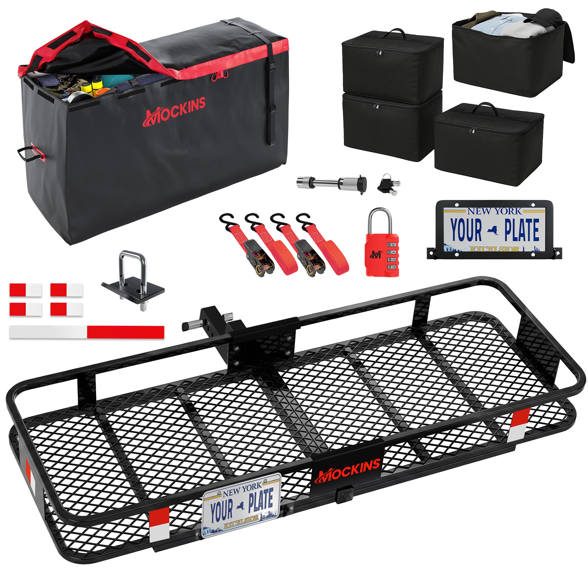 Mockins 48"x18"x6" Folding Trailer Hitch Cargo Carrier &amp; 15 CuFt Cargo Bag