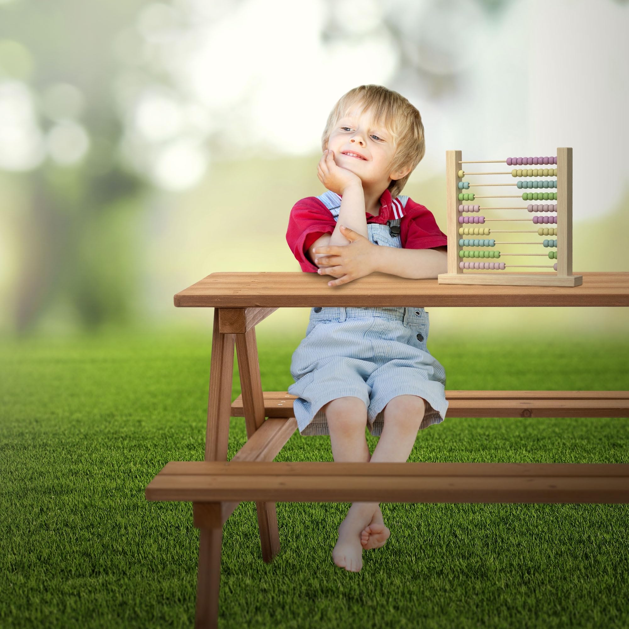ML-Design Set di Sedute da Esterno per Bambini Marrone in Legno Massiccio Set con 2 Panche e Tavolo da Picnic da Giardino con 4 Sedute Mobili con 2 Panche Incorporate per Bambini da Gioco