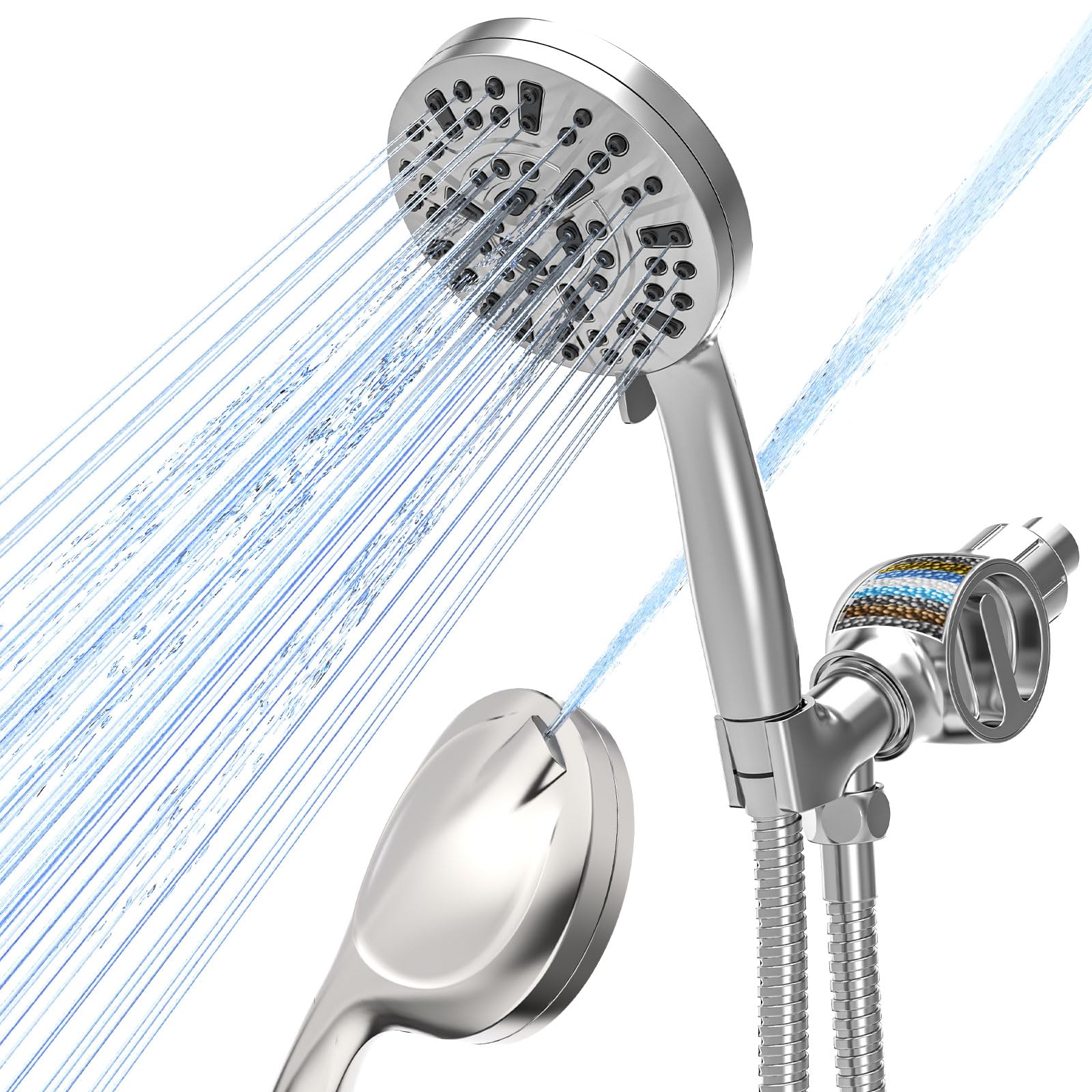 Photo 1 of SANISANO High Pressure Filtered Shower Head with Handheld, 9 Spray Modes 4.7" Shower Head, 59" long hose, 10 Layers Filter for Hard Water, Remove Chlorine, Adjustable Bracket, Chrome