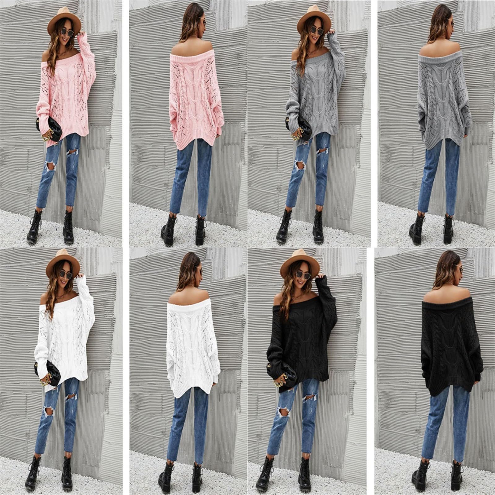Seksowne swetry z odkrytymi ramionami dla kobiet śliczna luźna bluzka z długim rękawem moda luźna bluza 2025