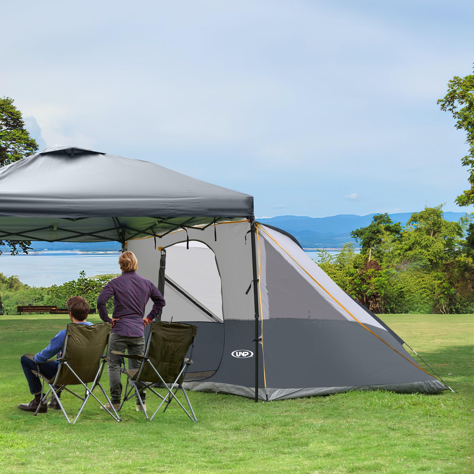 UNP Camping Cube, Seitenzelt für Pavillon 3 x 3 m (Grau, 3 m x 2.2 m)