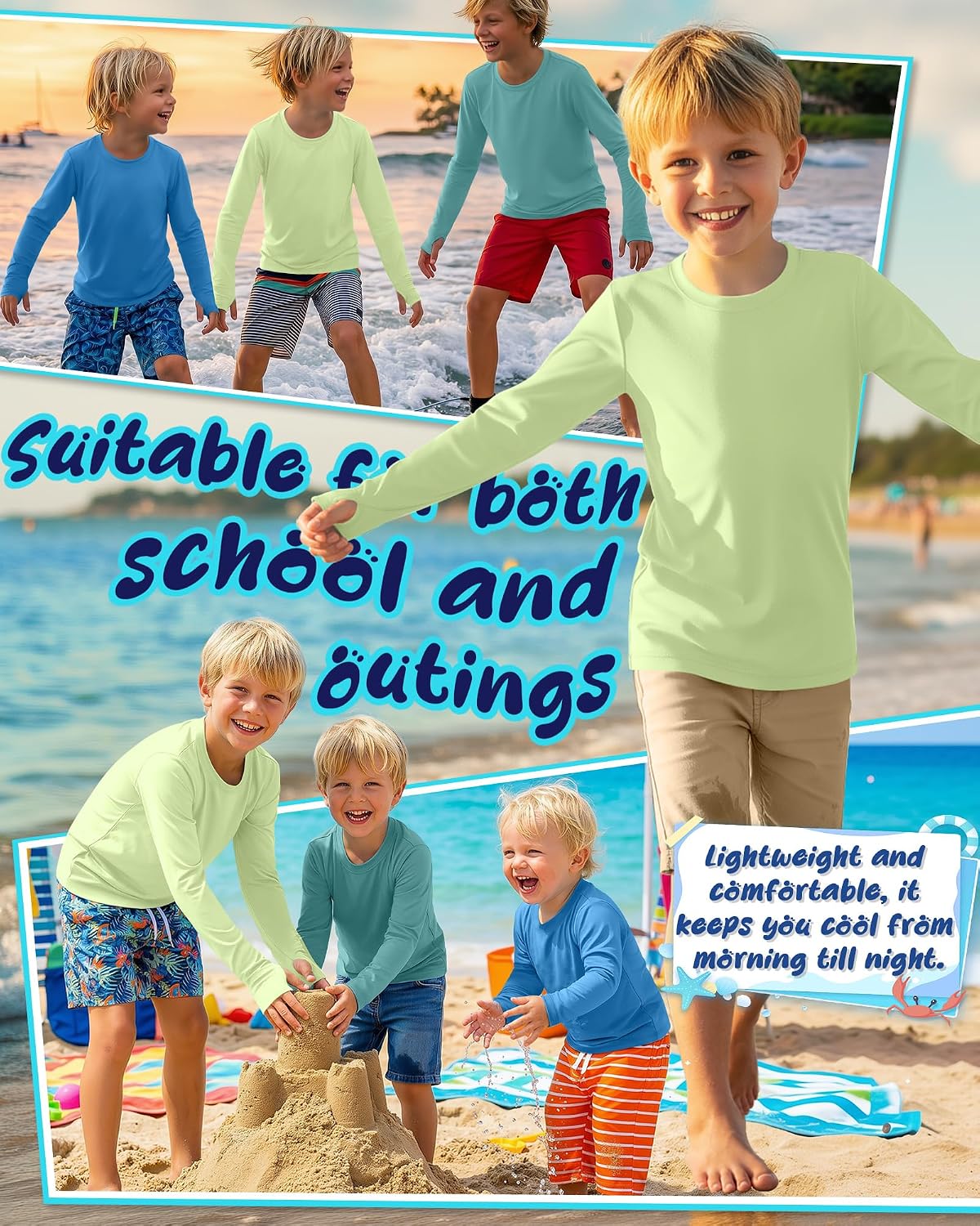 3 Pack Boys Long Sleeve Rash Guard