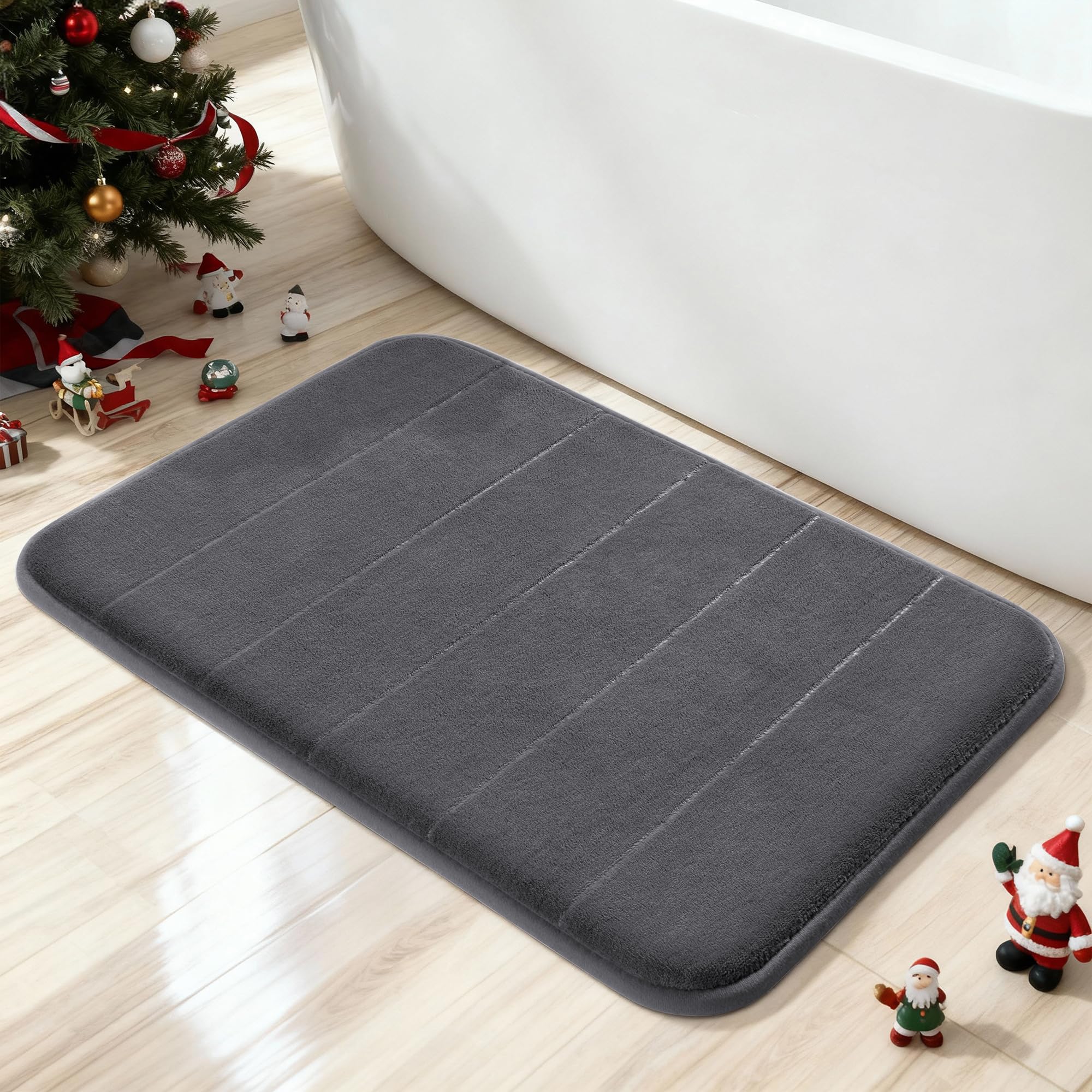 Yimobra Memory Foam Bath Mat, Super Soft Absorbent Bathroom Rug Non Slip 24x17 Inch, Quick Dry, Machine Washable Floor Carpet for Tub Shower, Home Decor Accessories, Dark Gray