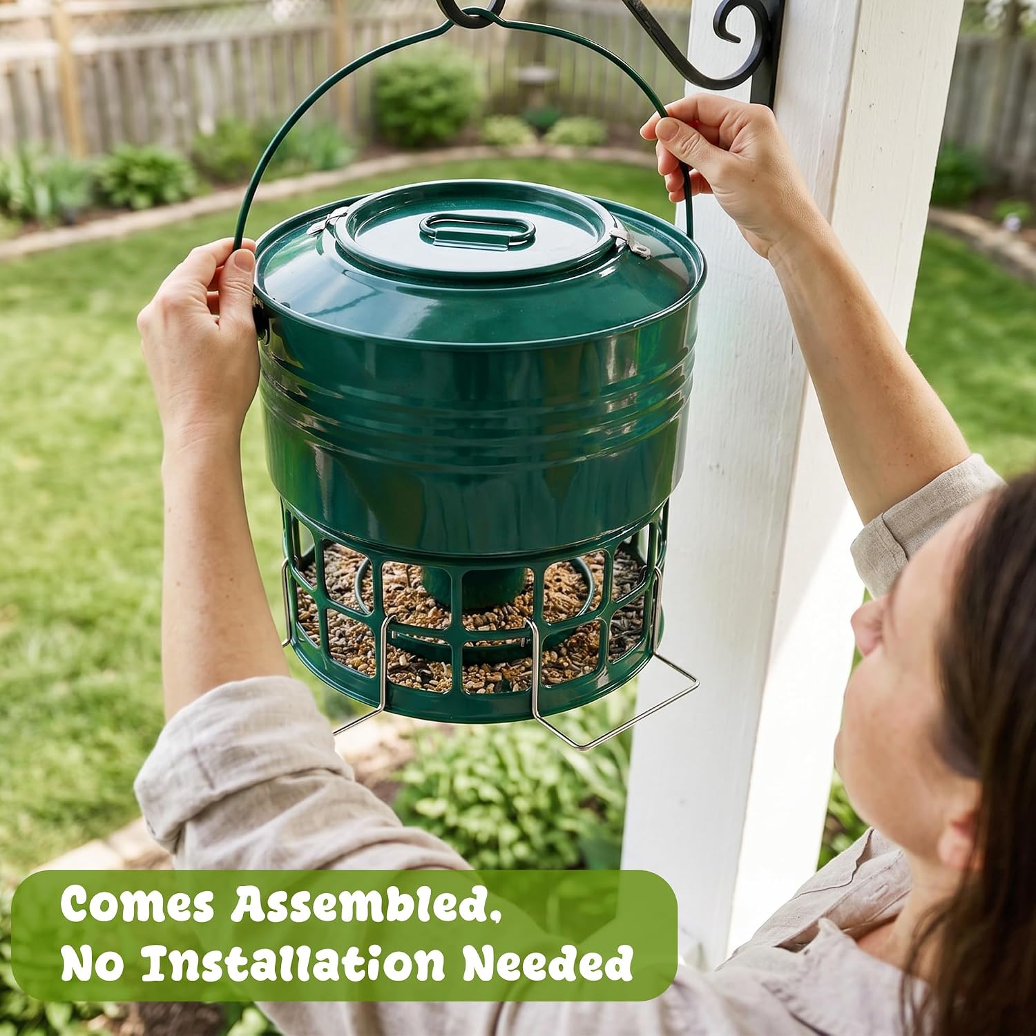 KOL Wild Bird Feeder, 8-10LBS Large Capacity Outdoor Hanging Feeder with 32 Access Holes, Locking Top Helps Reduce Squirrel Stealing, Easy to Clean, Attracts Cardinals Finches (Jasper)