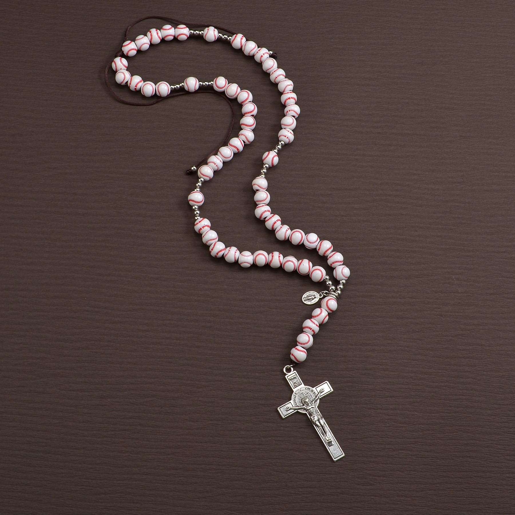 Basketball Bead Sports Necklace Catholic Rosary with Crucifix Cross Pendant Baptism Birthday Gift for Men Boys in Customized Velvet Bag