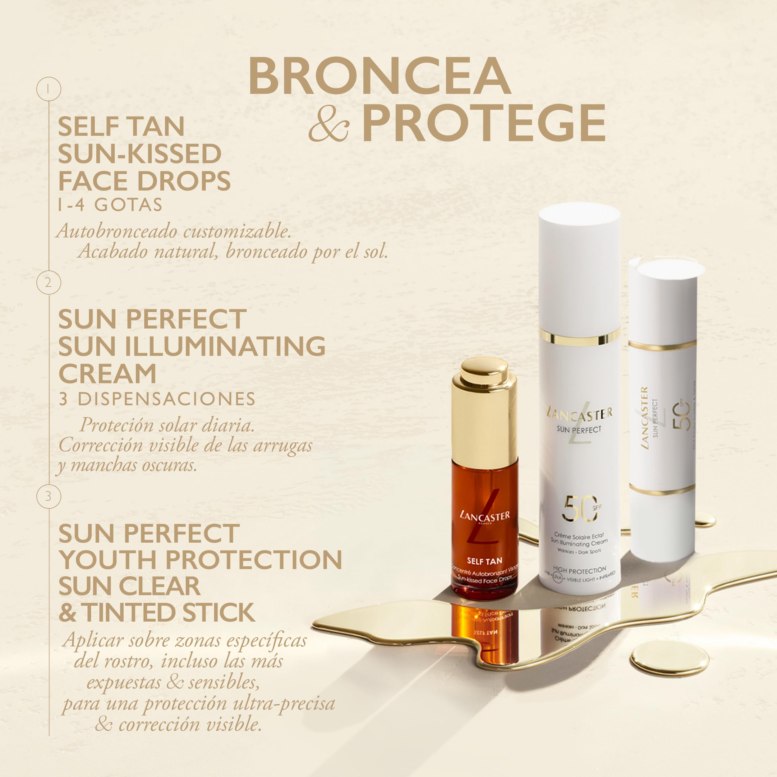 LANCASTER Self Tan Sun-kissed Face Drops | Gotas autobronceadoras faciales de textura ligere y resistente al agua | 15 ml