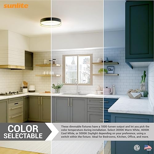 Miniatura 5 de Sunlite 81045 - Lámpara de techo decorativa doble redonda LED de 13 pulgadas, 20 vatios (100 W), 1000 lúmenes, color sintonizable de 30 K40 K50 K,