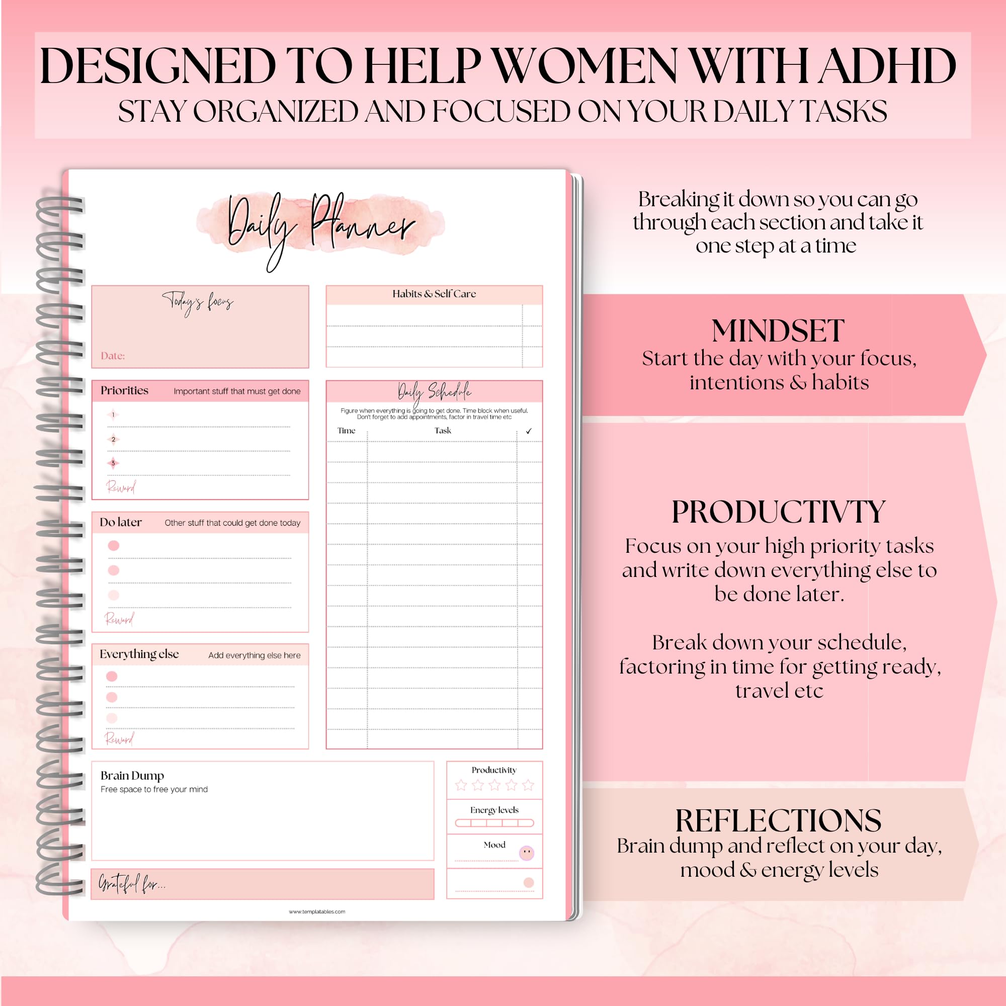 Women's ADHD Daily Planner for Neurodivergent Adults - Productivity Daily Planner & Task Management to Stay Organized and Focused - Image 3