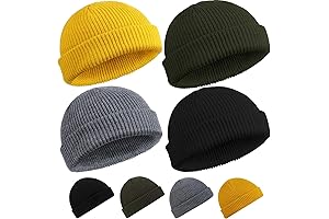 4 Pieces Trawler Beanie Watch Hat Roll up Edge Skullcap Fisherman Beanie Unisex