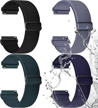 Fullmosa Water-Resistant Nylon Watch Band 18mm, Elastic Stretchy Watch Strap Compatible with Garmin Venu 3s 2s/ Vivoactive 4S 3S/ Forerunner 265S for Women and Men Black/Bluegrey/Dark Green/Midnight Blue
