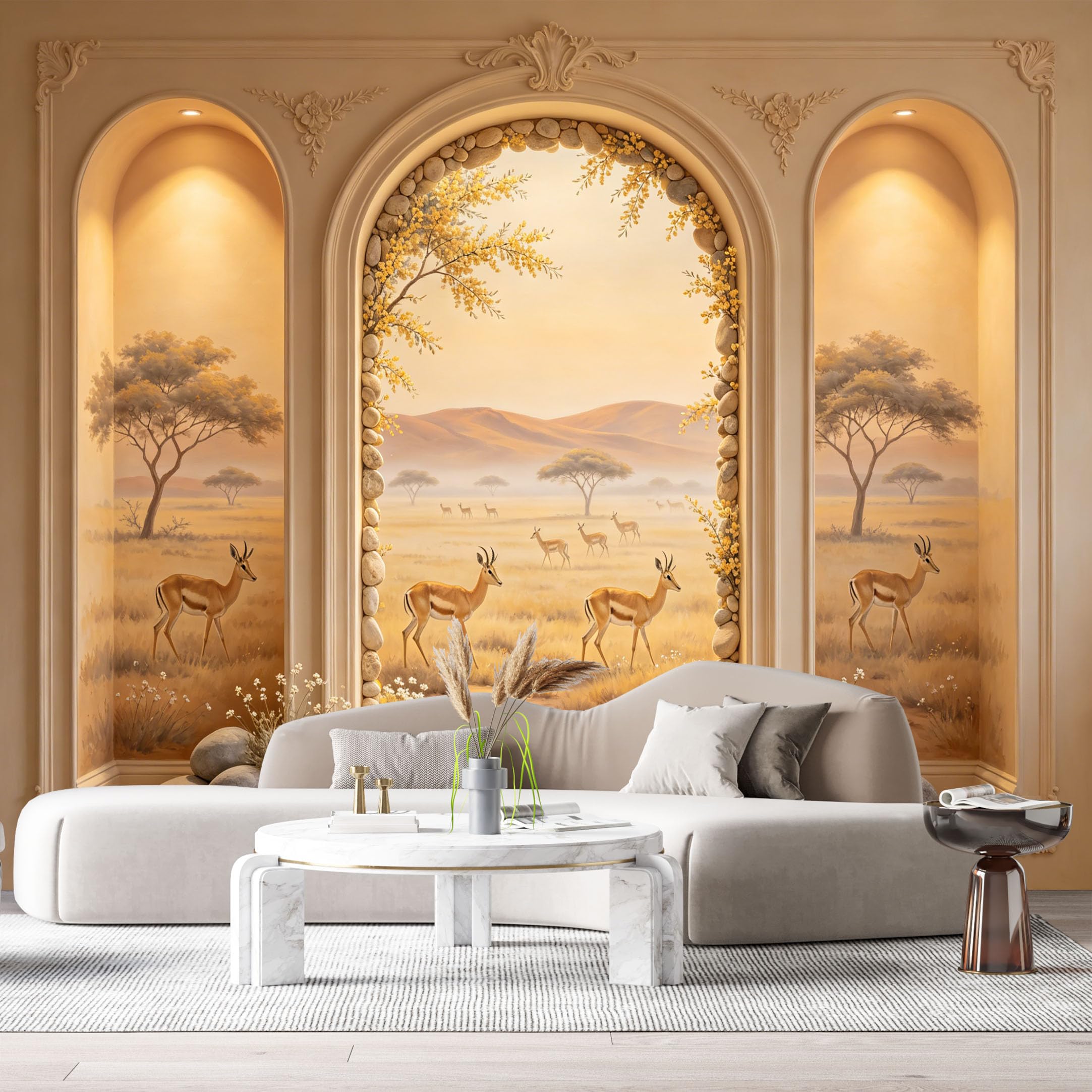 Custom Size Wall Murals Savannah Animal Landscape 3D Trompe L'Oeil SelfAdhesiveWall Fabric Removable Wallpaper Wall Decor for Living Room Bedroom Bathroom