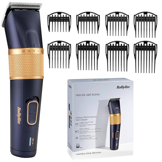 BaByliss Lithium Performance Tondeuse - Draadloze Professionele Prestaties, 45 Lengte-instellingen (0.6-28mm), Lithium Batterij, Donkerblauw/Goud, E986E