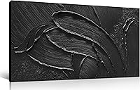 Hand-Painted Black Abstract 3D Textured Oil Painting on Canvas Wall Art 20x40 Inch - Modern Bedroom Living Room Decor