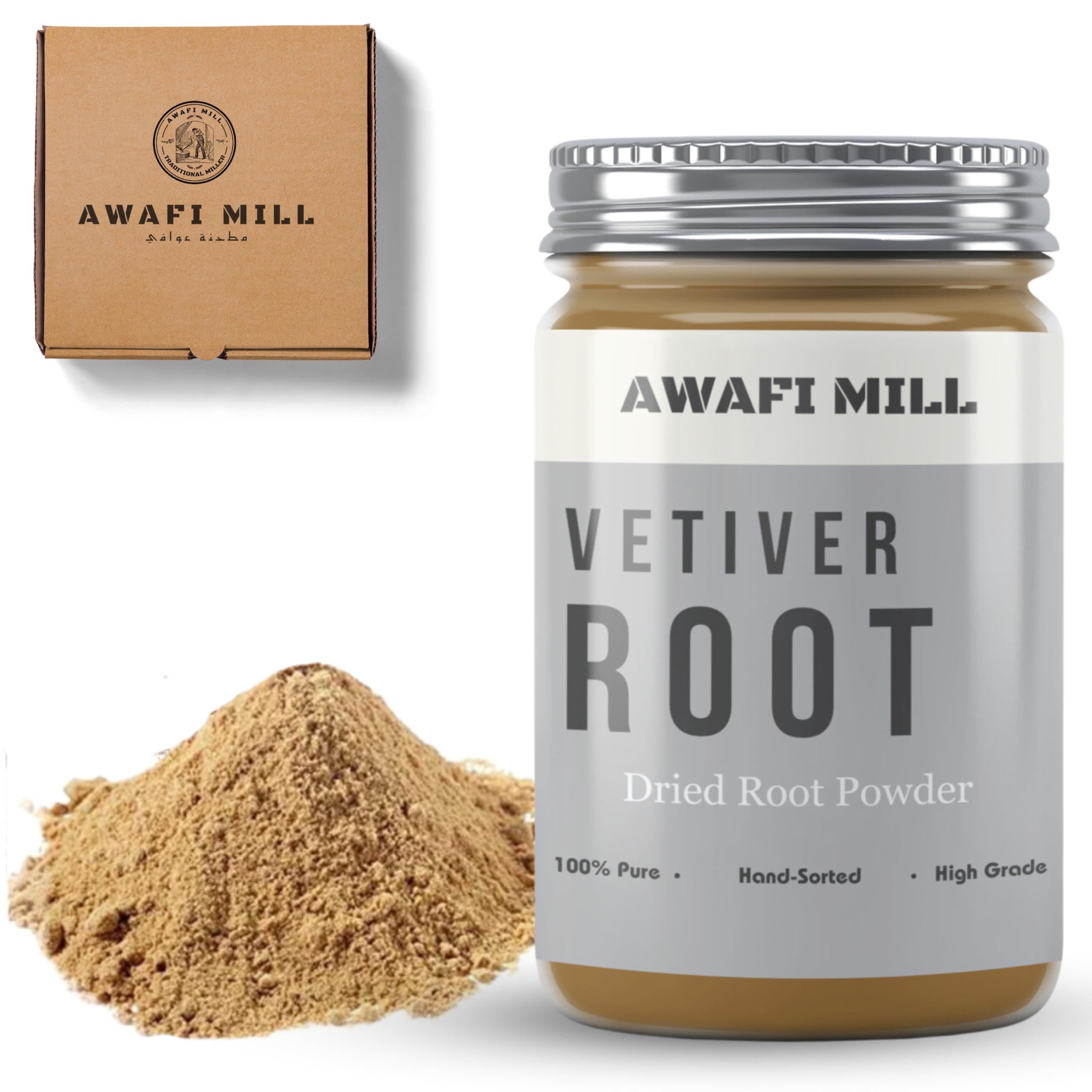 AWAFI MILL Vetiver Root Powder - Natural Ingredient Khus Root Powder (Bottle of 50 gram / 1.7 Oz)