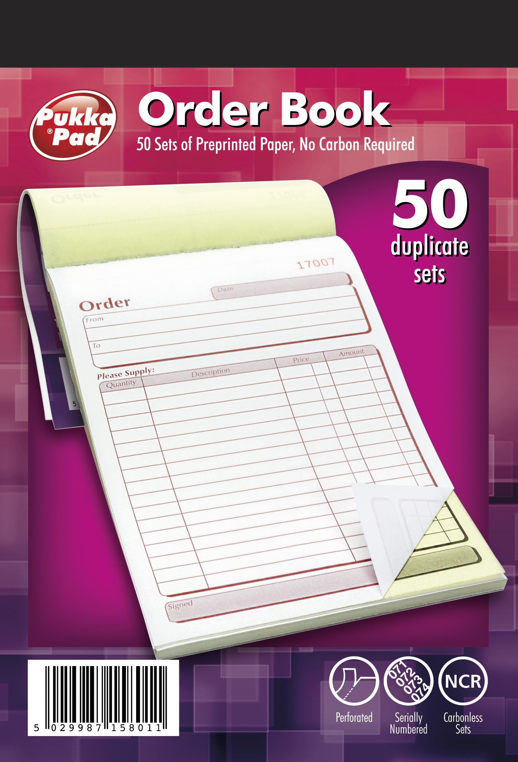 Pukka Facture Duplicata NCR Autocopiants 1-100 - Carnet 213 X 125.5 Mm, Sans Carbone, Idéal Pro Et Indépendants