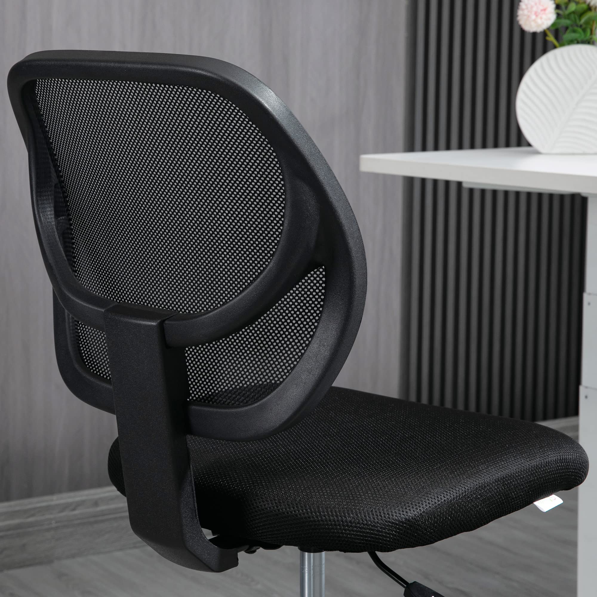 Vinsetto Bürostuhl Ergonomischer Zeichenstuhl Fußring 93-113 cm Schwarz | Verstellbarer Fußring, Höhenverstellbarer Drehstuhl, Schreibtischstuhl mit Rollen, Arbeitsstuhl