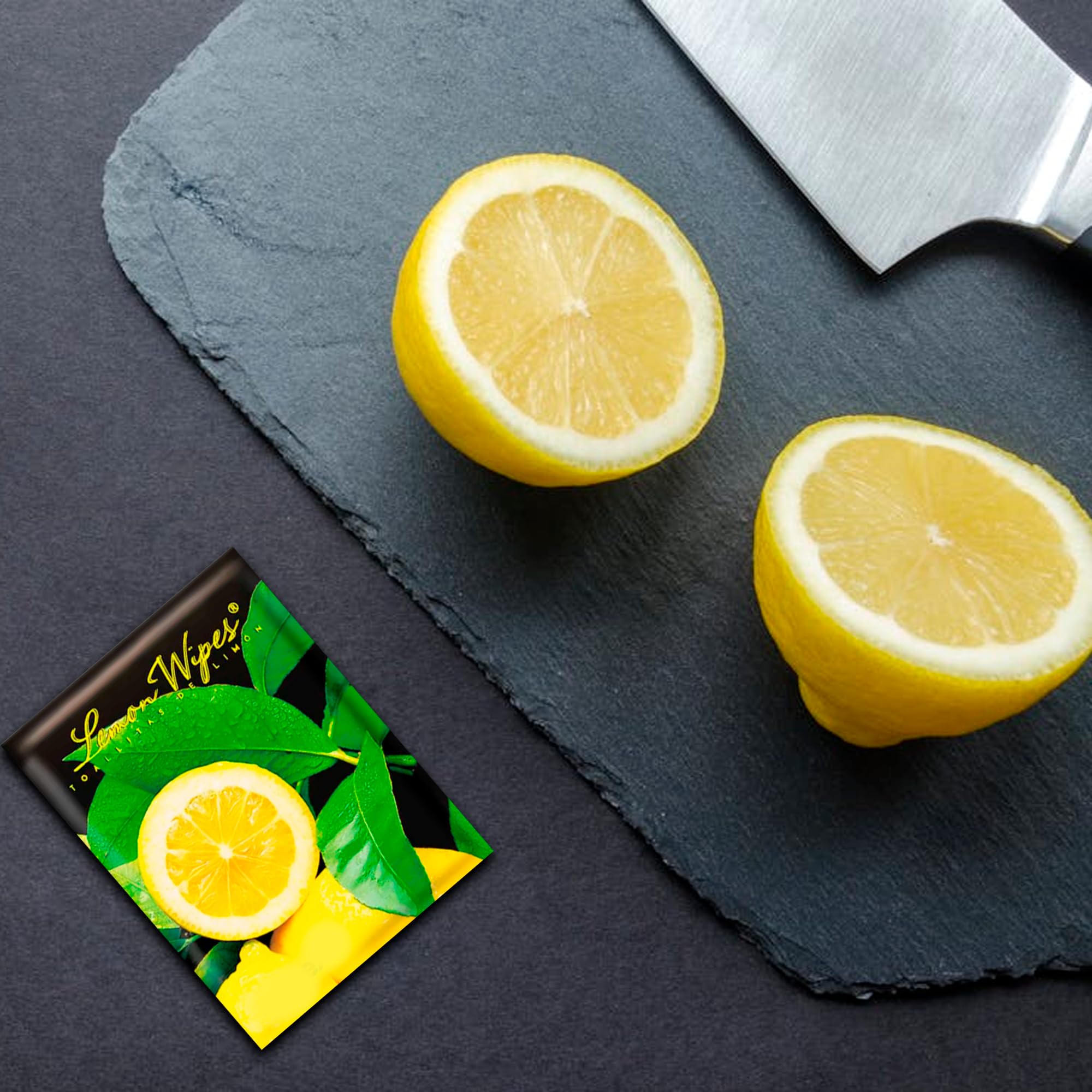 Pack 100 Toallitas limón para manos - Toallitas elimina olores de Marisco, Pescado, Carne y Suciedad - Sobres individuales - Húmedas y con fragancia a limón -Uso Dómestico u Hostelería