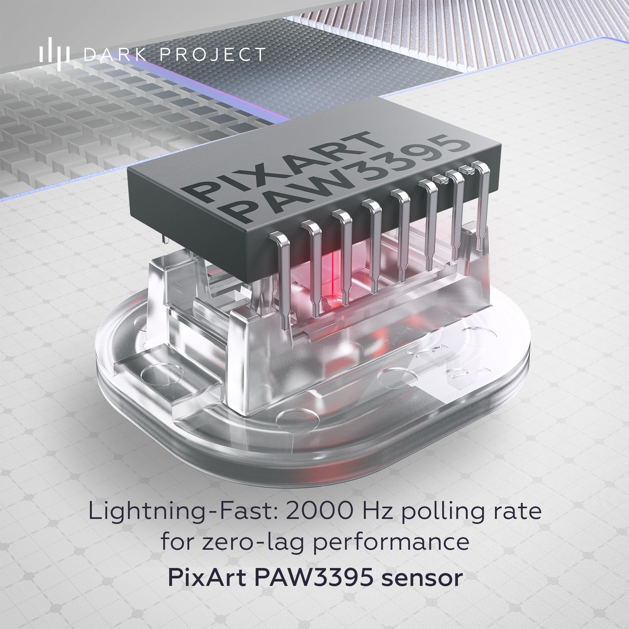 Dark Project Novus - Ratón inalámbrico para juegos | Ultraligero 51 g | PixArt PAW3395 | 26K DPI | Velocidad de sondeo de 2K Hz | 6 botones programables | Hasta 70 horas de duración de la batería