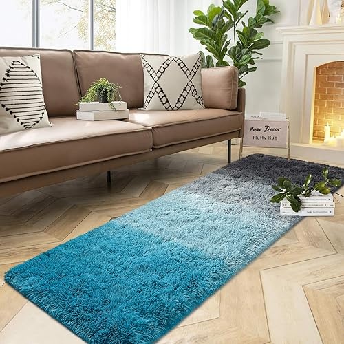 DweIke Alfombras peludas de lujo para dormitorio, 2 x 6 pies, alfombra de pasillo esponjosa para niñas y niños, antideslizante, extra cómoda, de