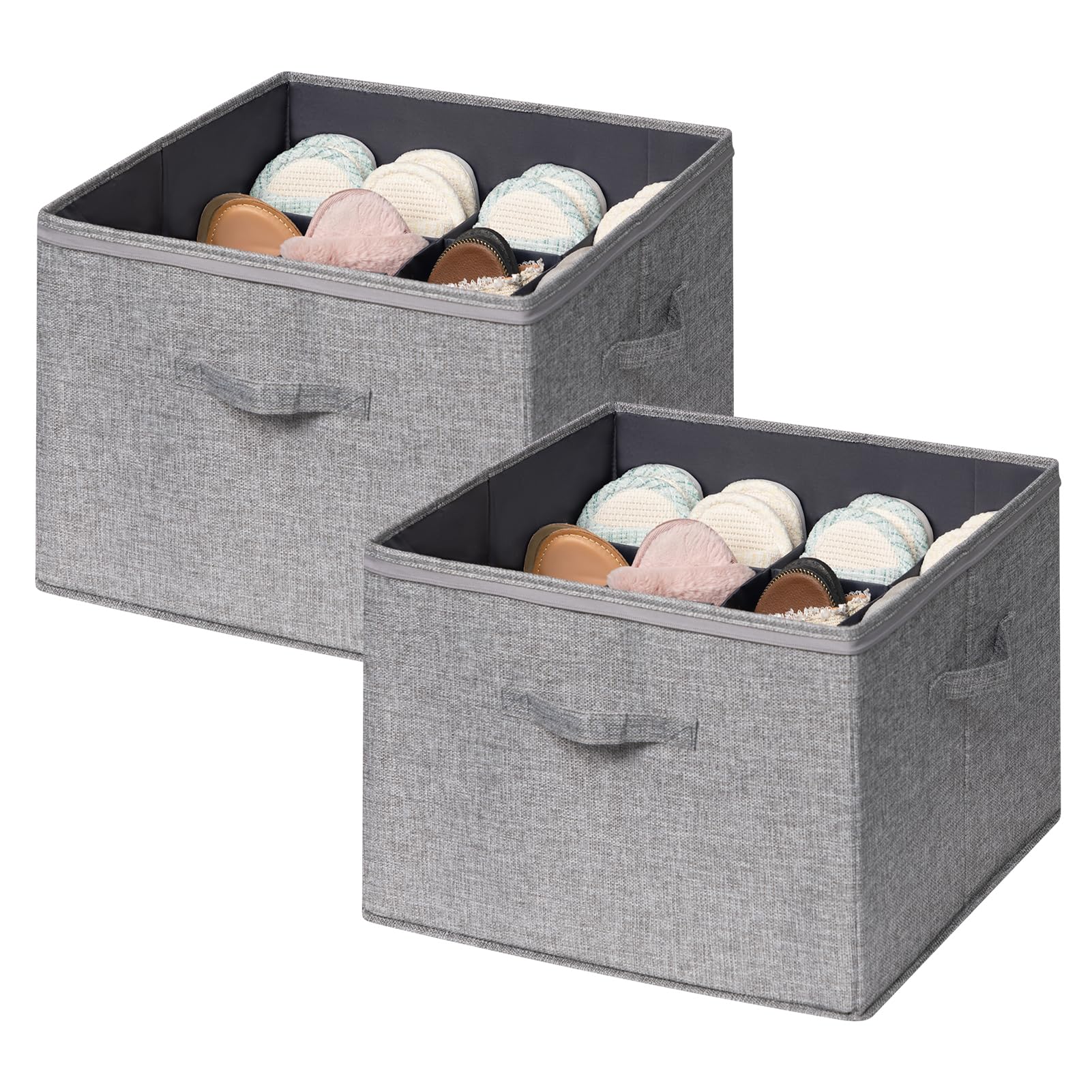 PARANTA 2 Packs Shoe Organizer for Closet, Fits up to 32 Pairs, Fabric Shoe Storage with Clear Cover, Adjustable Dividers for Shoe Organizer Box, Space-saving Shoes Storage, Gray