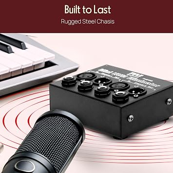 Pyle Compact Mini Hum Eliminator Box - 2 Channel Passive Ground Loop Isolator, Noise Filter, AC Buzz Destroyer, Hum Killer w/ 1/4 TRS Phone, XLR Input/Output, Uses 1:1 Isolation Transformer