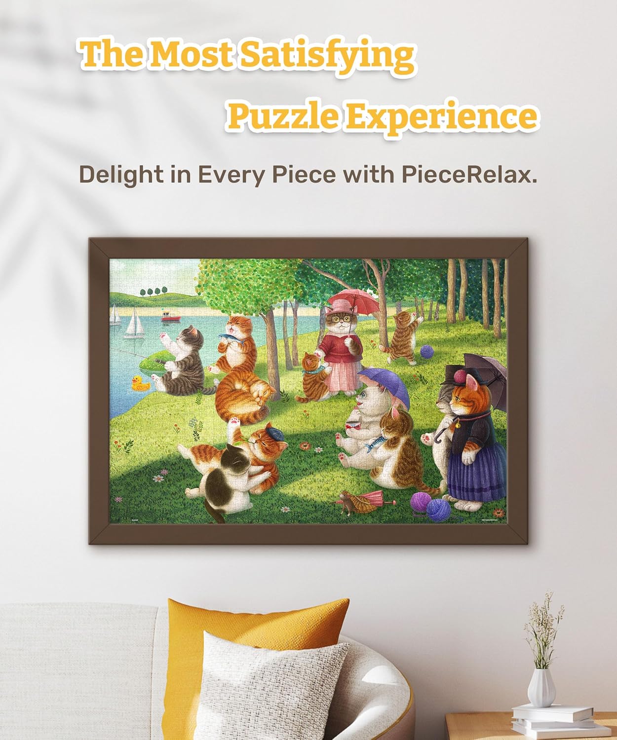 PieceRelax PieceClicks Plastic Jigsaw Puzzle for Adults 2000 Pieces - Nyangsongi - A Sunday Afternoon on the Island of Cat - 37.6 X 25.0 Inches, Most Satisfying Table Games, No Glue Needed [U1104]