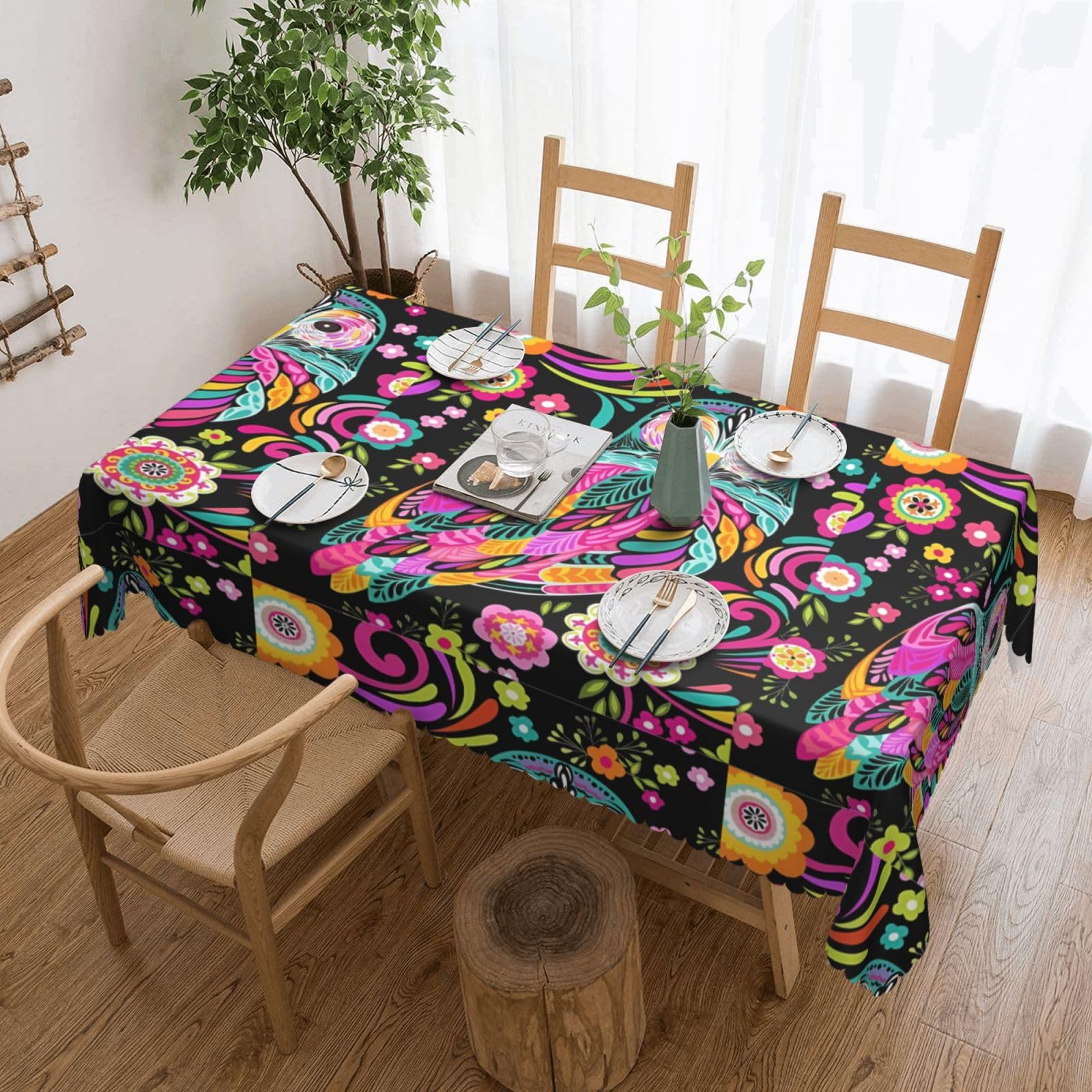 Nappe réutilisable dentelle hibou 137x183cm finies les tables ternes