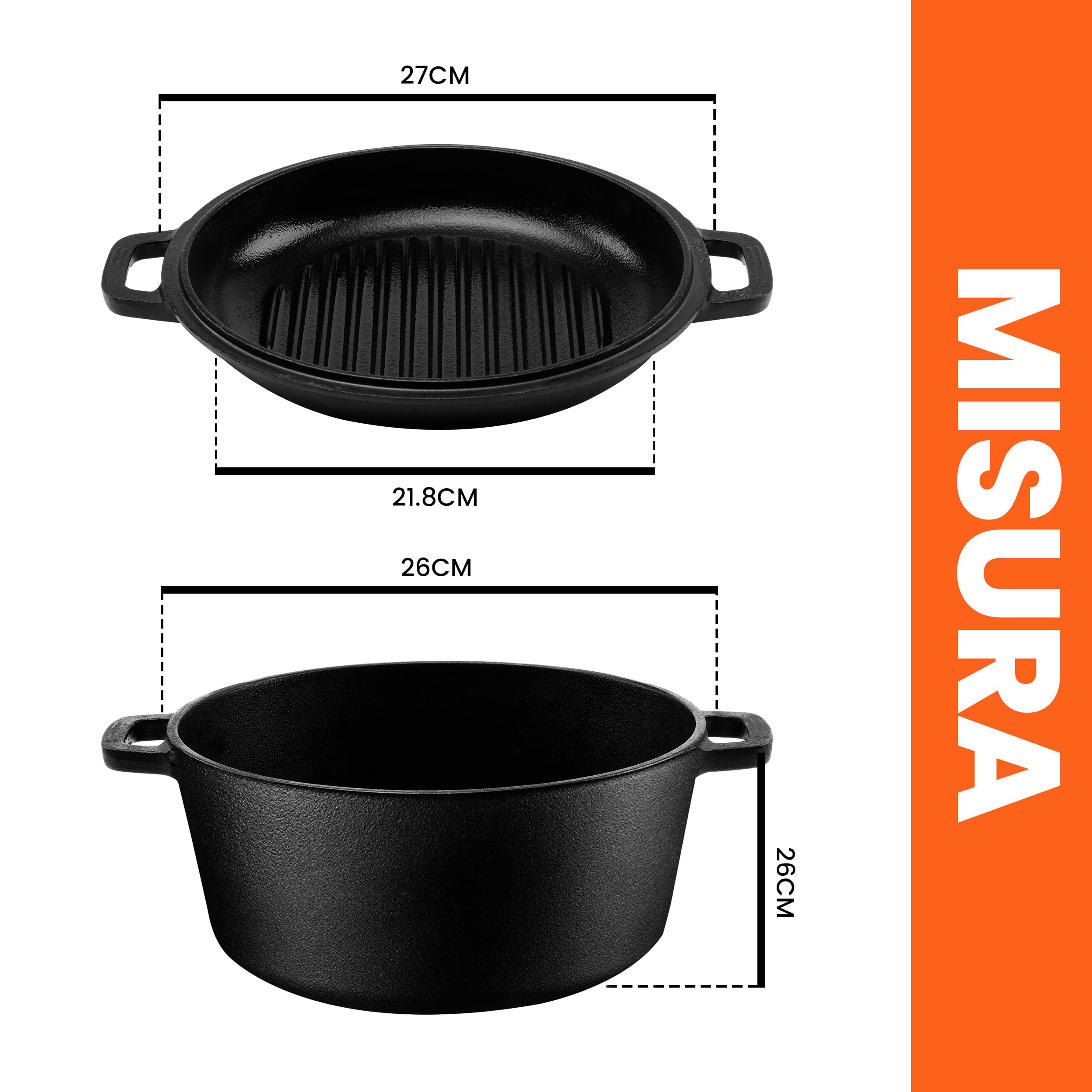 Kichly 2 in 1 Forno Olandese In Ghisa Pre-Stagionato Con Coperchio/Griglia A Doppia funzione - Cuocere Al Forno Friggere Arrostire Stufare E Grigliare - Cucina Interna Ed Esterna, EU1411
