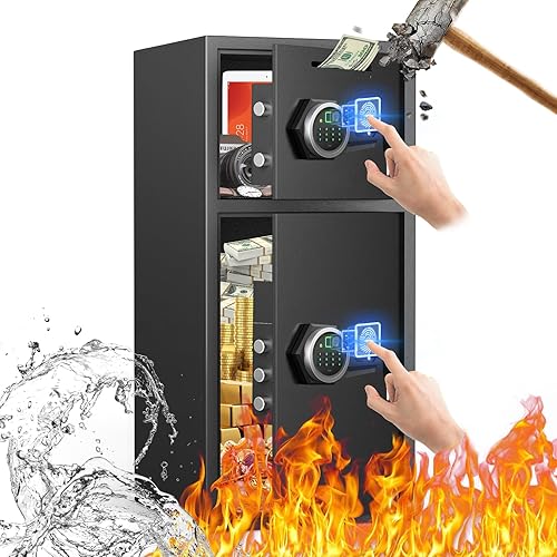 Caja de seguridad impermeable ignífuga de 6.5 pies cúbicos con huella digital y bloqueo de contraseña, luz LED, ranura de depósito y sistema de