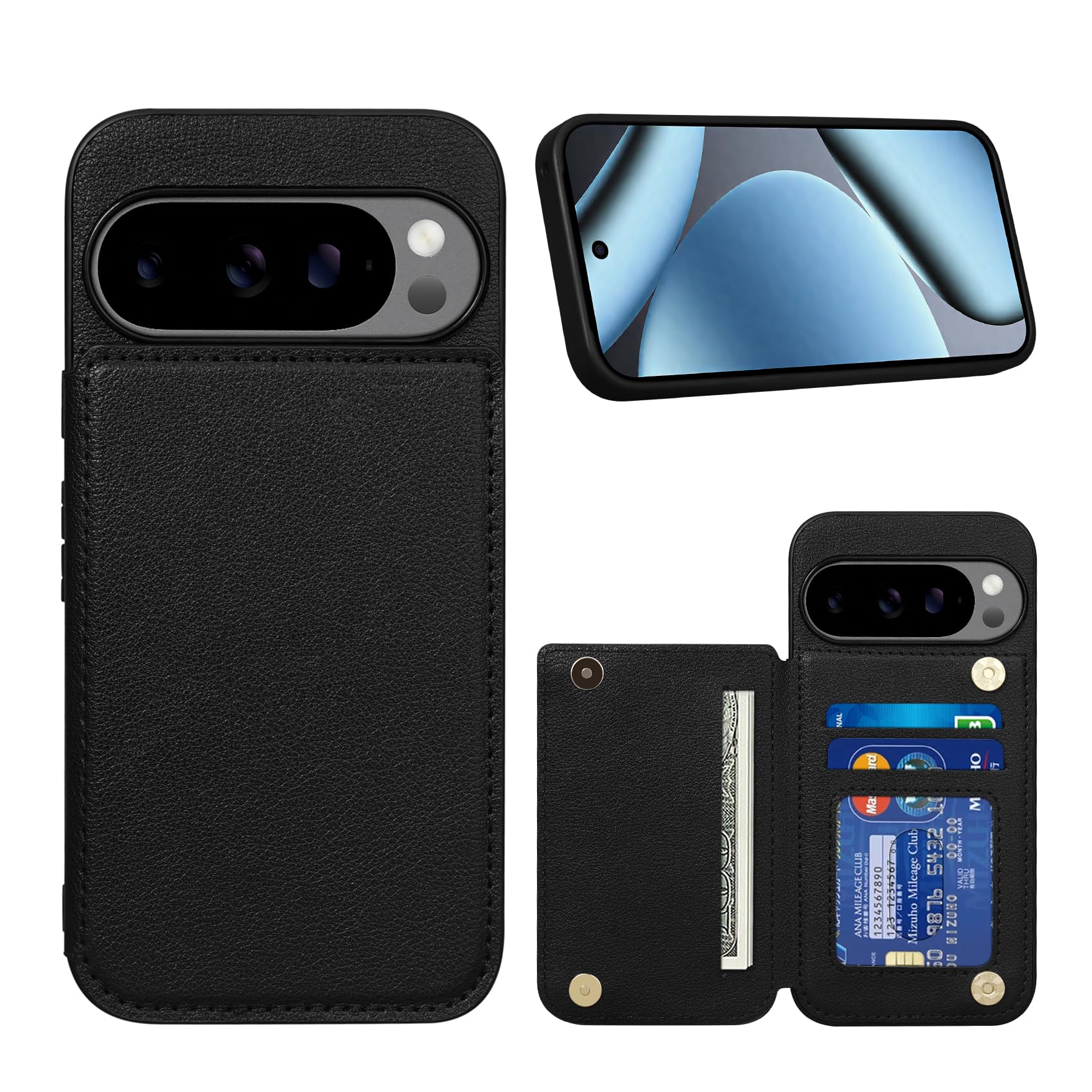 Shlybaay Pixel 10 ケース 背面 手帳型 カードケース Pixel 10 pro 手帳型ケース カード収納 ピクセル 10 スマホケース 磁石吸着 落下保護 写真入り 軽量 T1 ブラック