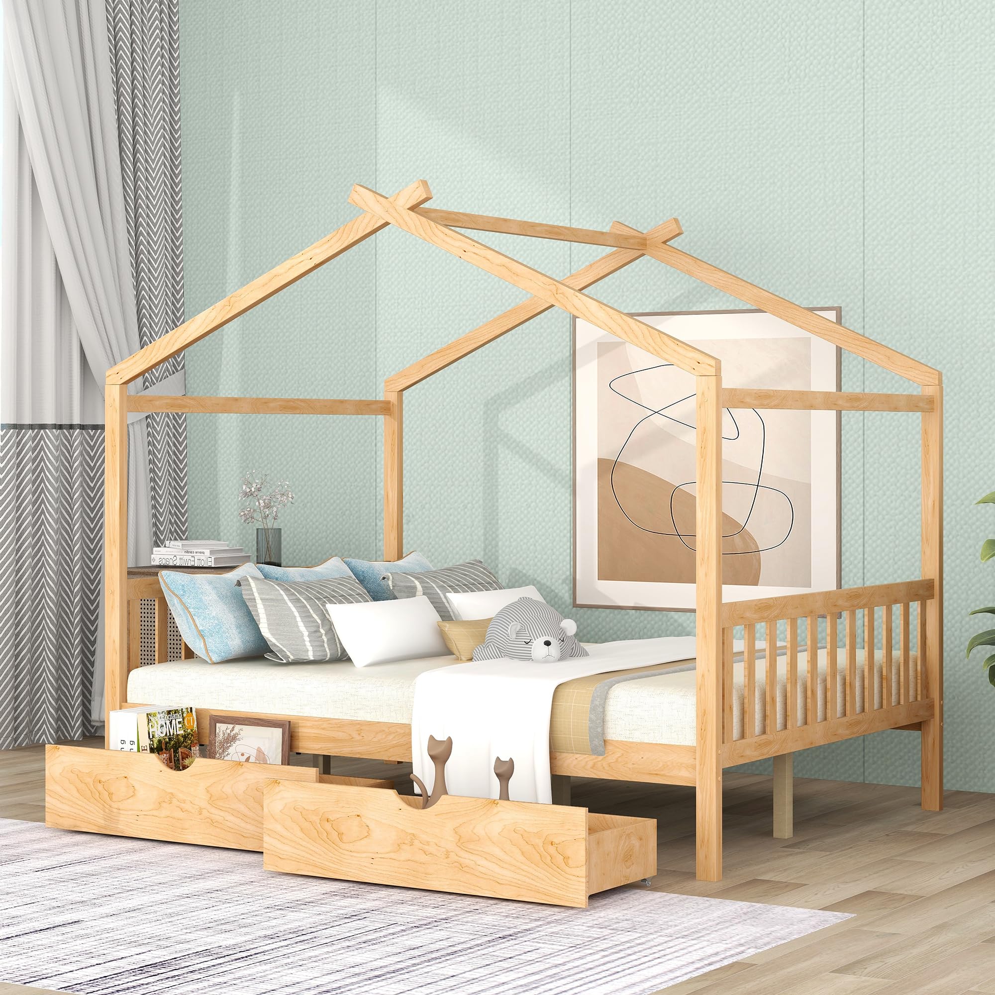 full size house bed with drawers