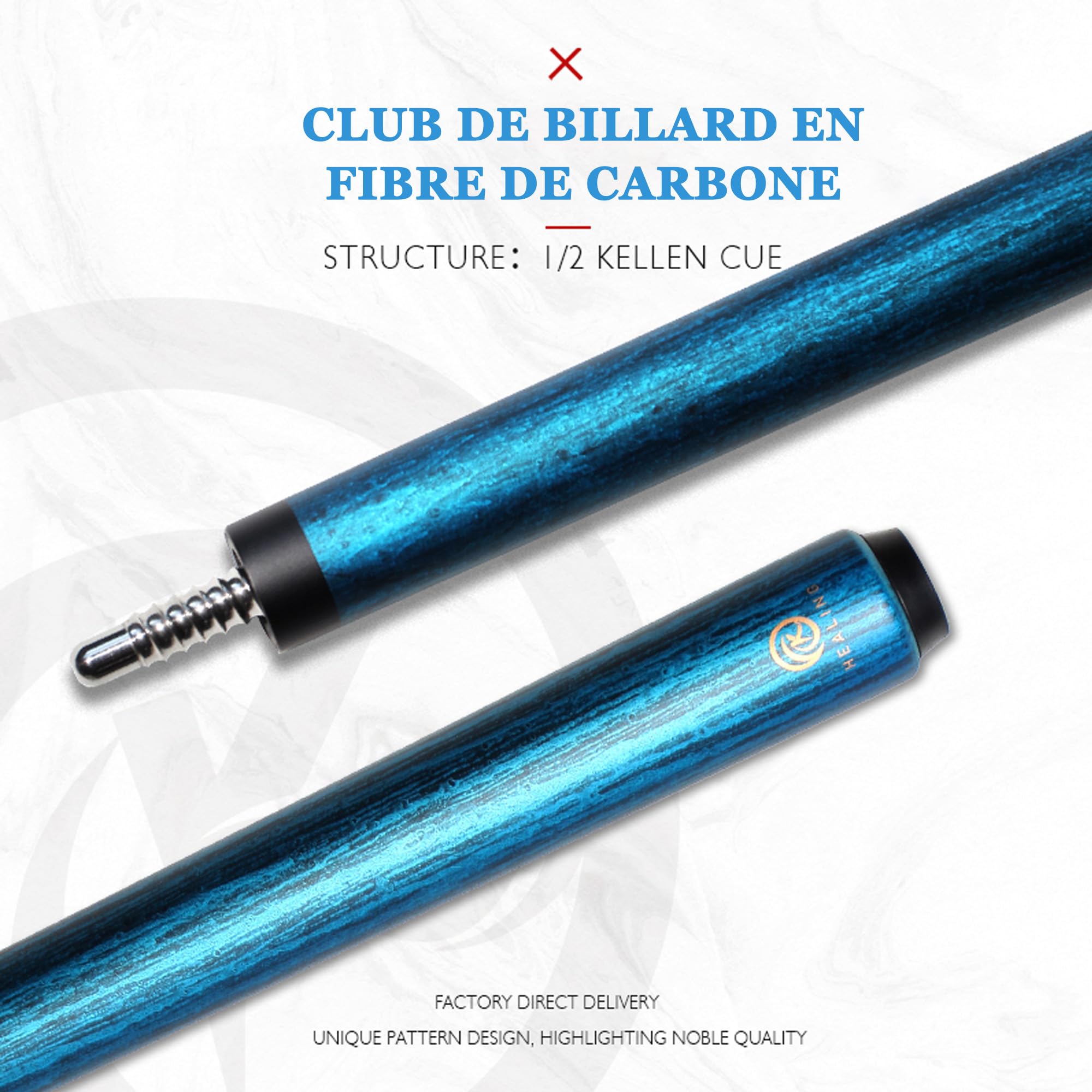 KHEALING Stecca da biliardo in fibra di carbonio, testa da 12 mm, stecca da biliardo a bassa deflessione, accessorio professionale per stecca da biliardo da 142,2 cm, adatta per sala da biliardo