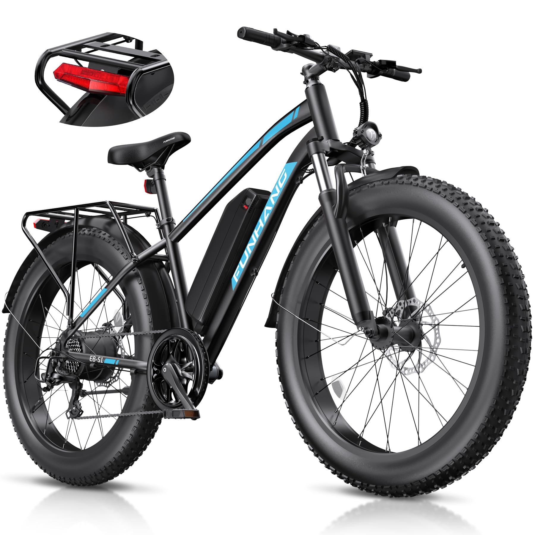 Electric Bike for Adults, 1000W Peak Ebike, 25MPH 60Miles Electric Mountain Bike, 26" Fat Tire Electric Bicycle with 48V 13AH Battery, Rear Rack, Turn Signal, Lockable Suspension Fork,7 Speed