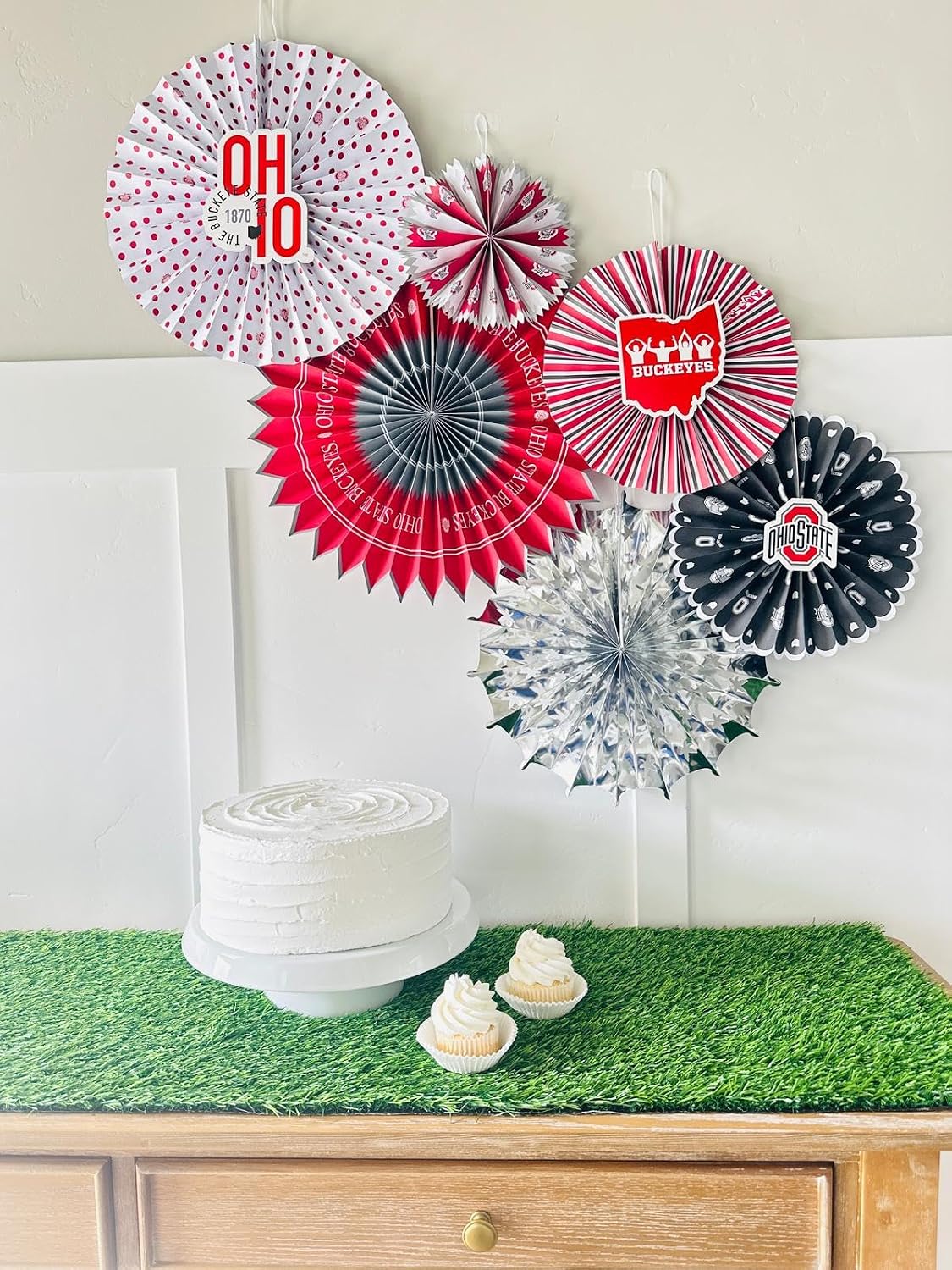 Ohio State Buckeyes Party Supplies with 6 Paper Fan Kit for Birthday, Football Game Day, and Graduation Party Decor (Ohio State Buckeyes)