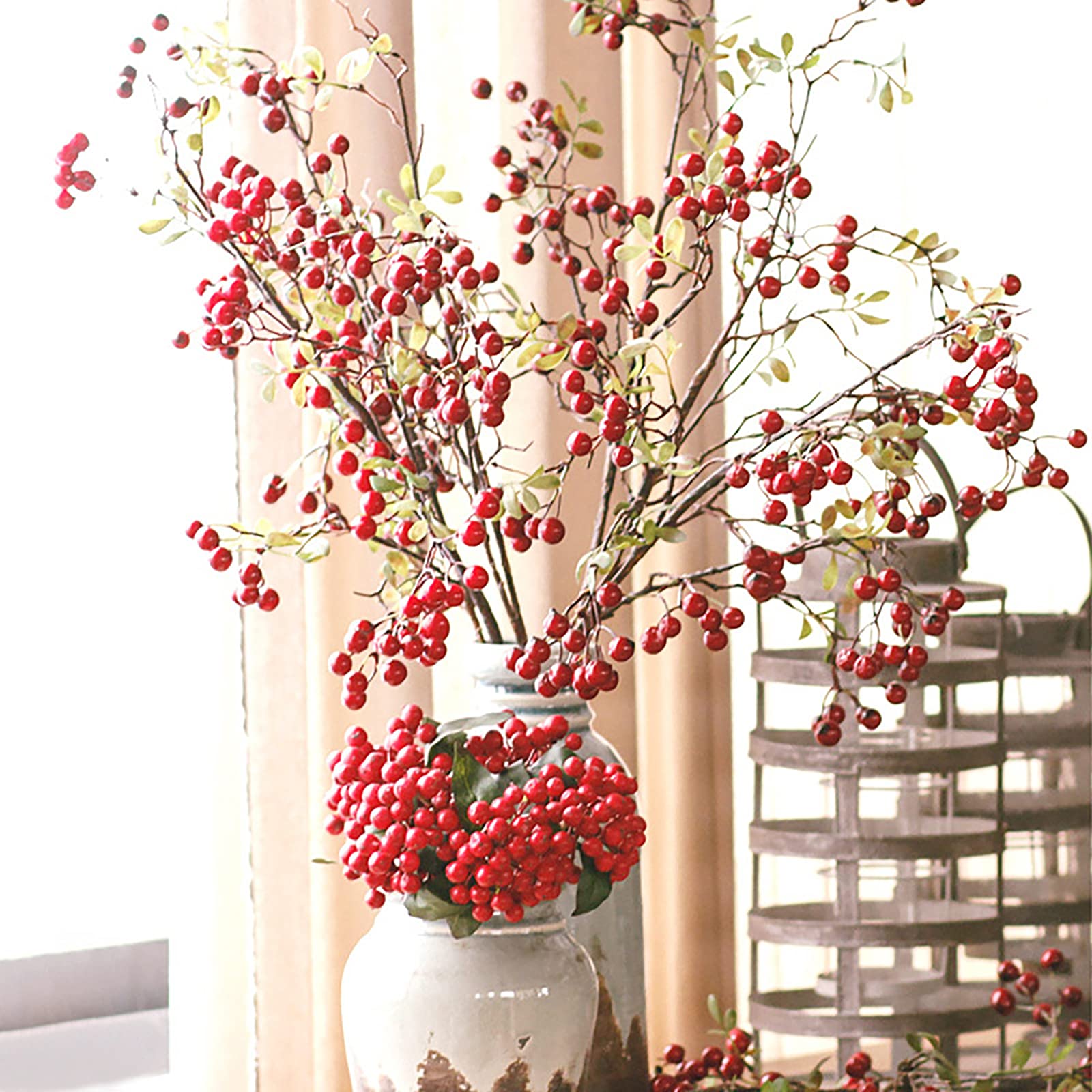 100 Bacchette Rosse Decorative Con Bacche E Pigne - Simulazione Frutta Per Ghirlande E Addobbi Natalizi - LIOOBO - 5