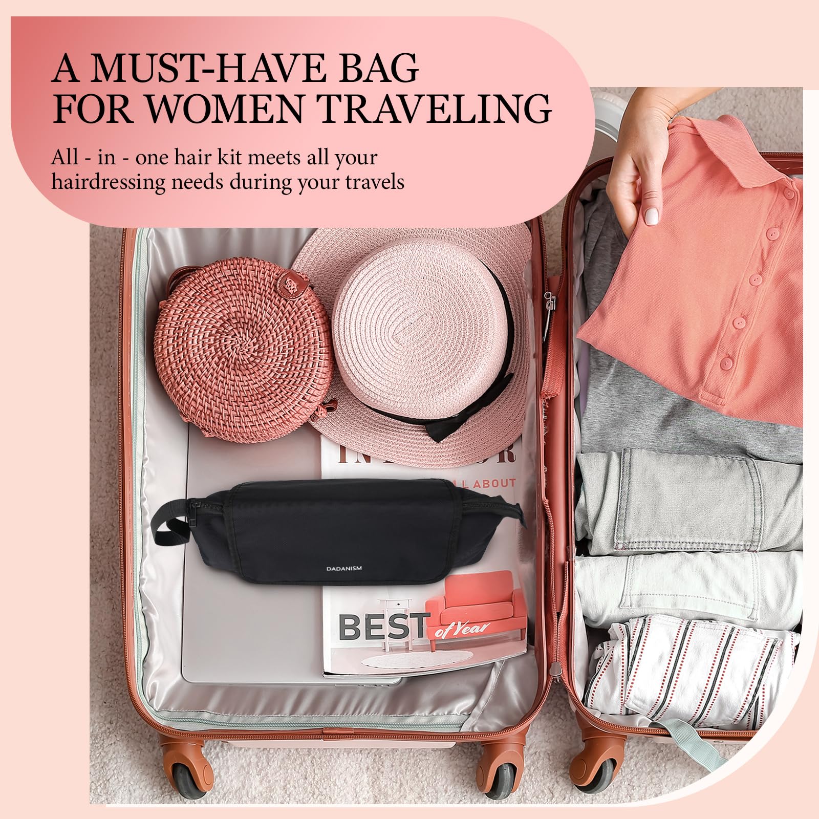 Dadanism Hairdressing Tool Kit, Hair Tools Travel Bag mit abnehmbarer hitzebeständiger Matte für Lockenstab Glätteisen, 2 in 1 Haircare Accessory Organizer, Womens Essentials Travel Organizer, Schwarz