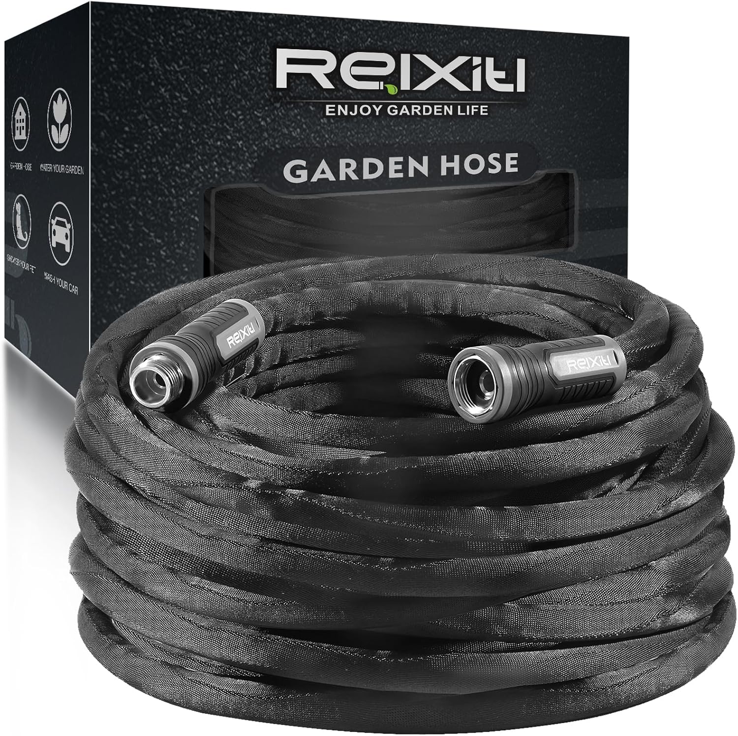 Non-Expanding Garden Hose 75FT – Flexible, Burst-Resistant, Anti-Kink, Lightweight & Durable for Outdoor Use(Black) 75FT Black