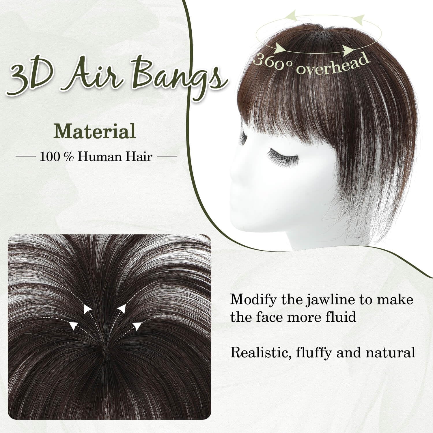 Ms Taj 360 Cover Clip in Real Human Hair Fake Bangs Clip in Hair Extensions for Women - Daily Use (Dark Brown)