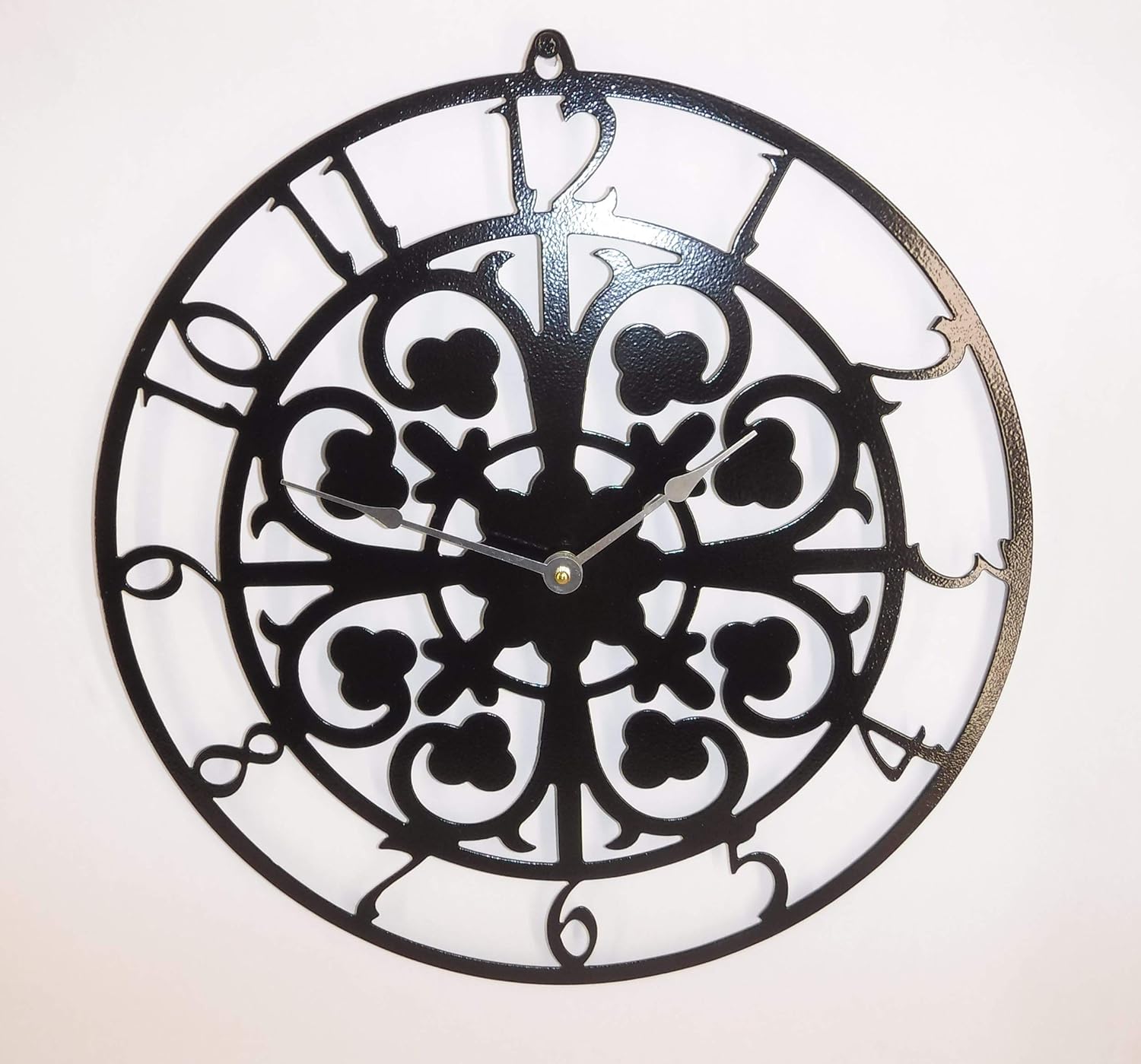 Wall Clock. Scroll. Made in USA. 15 inch Wide. Gloss Black