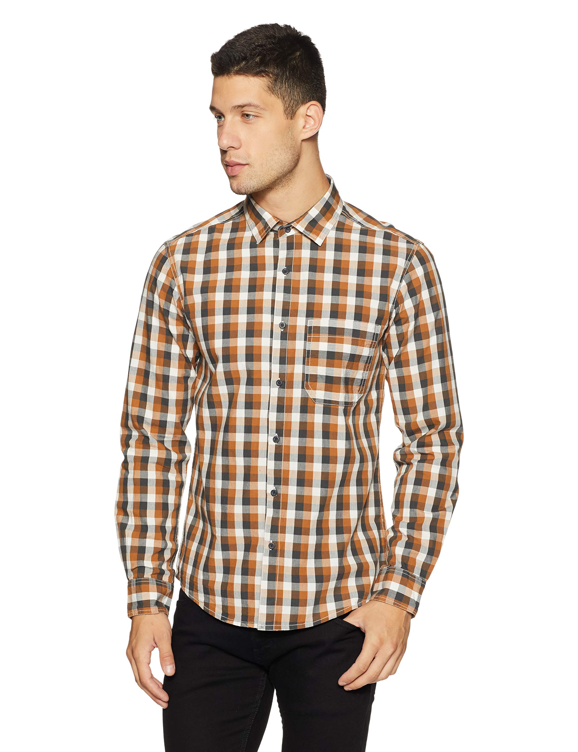 Diverse Men's Checkered Regular Fit Casual Shirt (DVC04C2L03-196_Khaki/Grey_XX-Large)