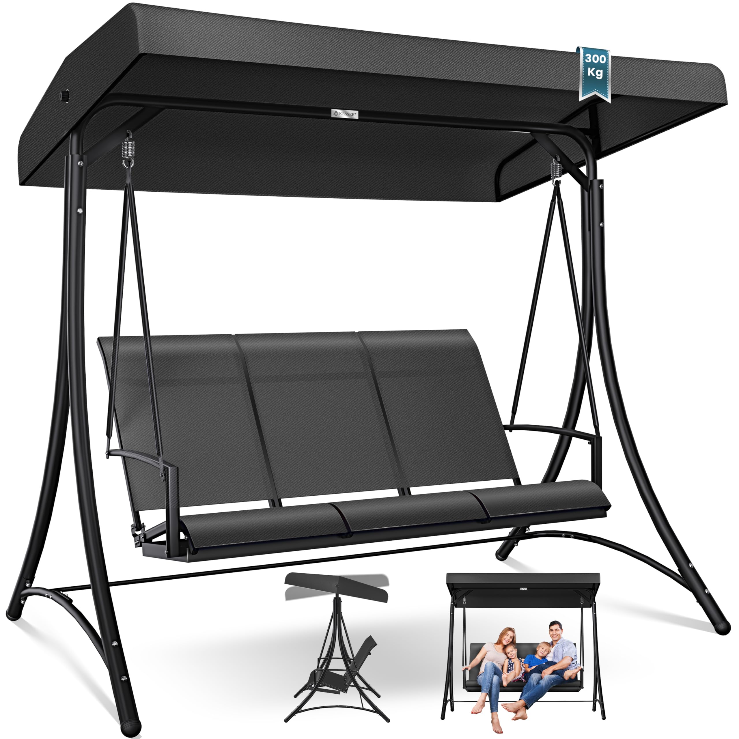 Dondolo Hollywood Per Esterno 3 Posti KESSER - Con Cuscino E Parasole - Portata 360kg - Grigio Chiaro - Foto 4