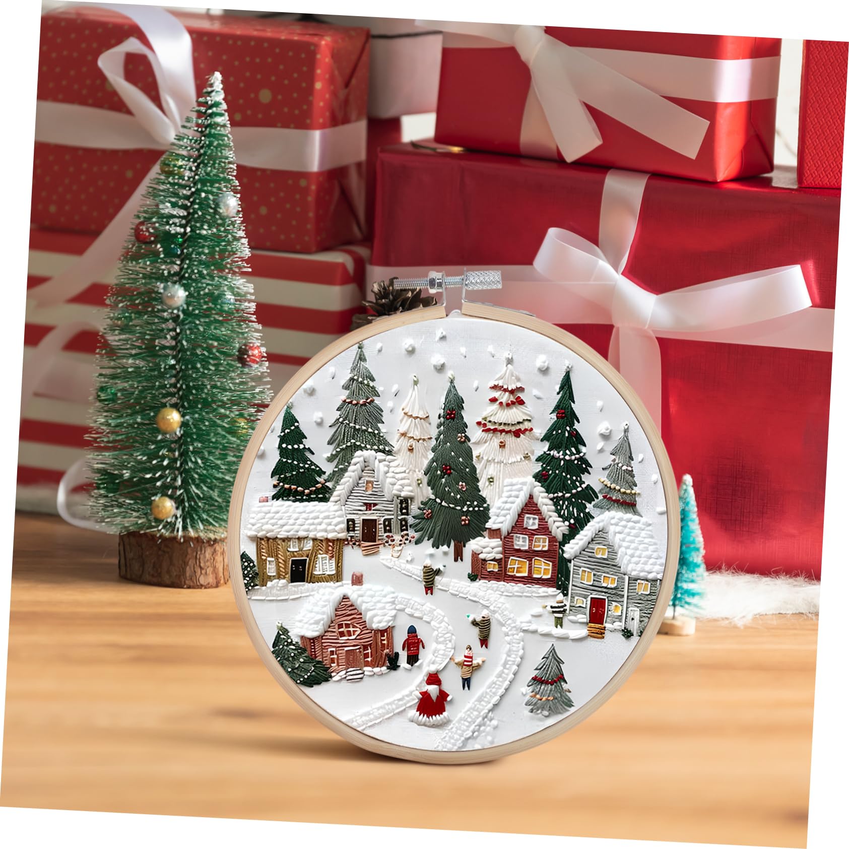 FONDOTIN Kit De Broderie De Noël Kit De Broderie Pour Débutants Avec Cerceaux Motifs Outil Enfilage Et Accessoires Supplémentaires