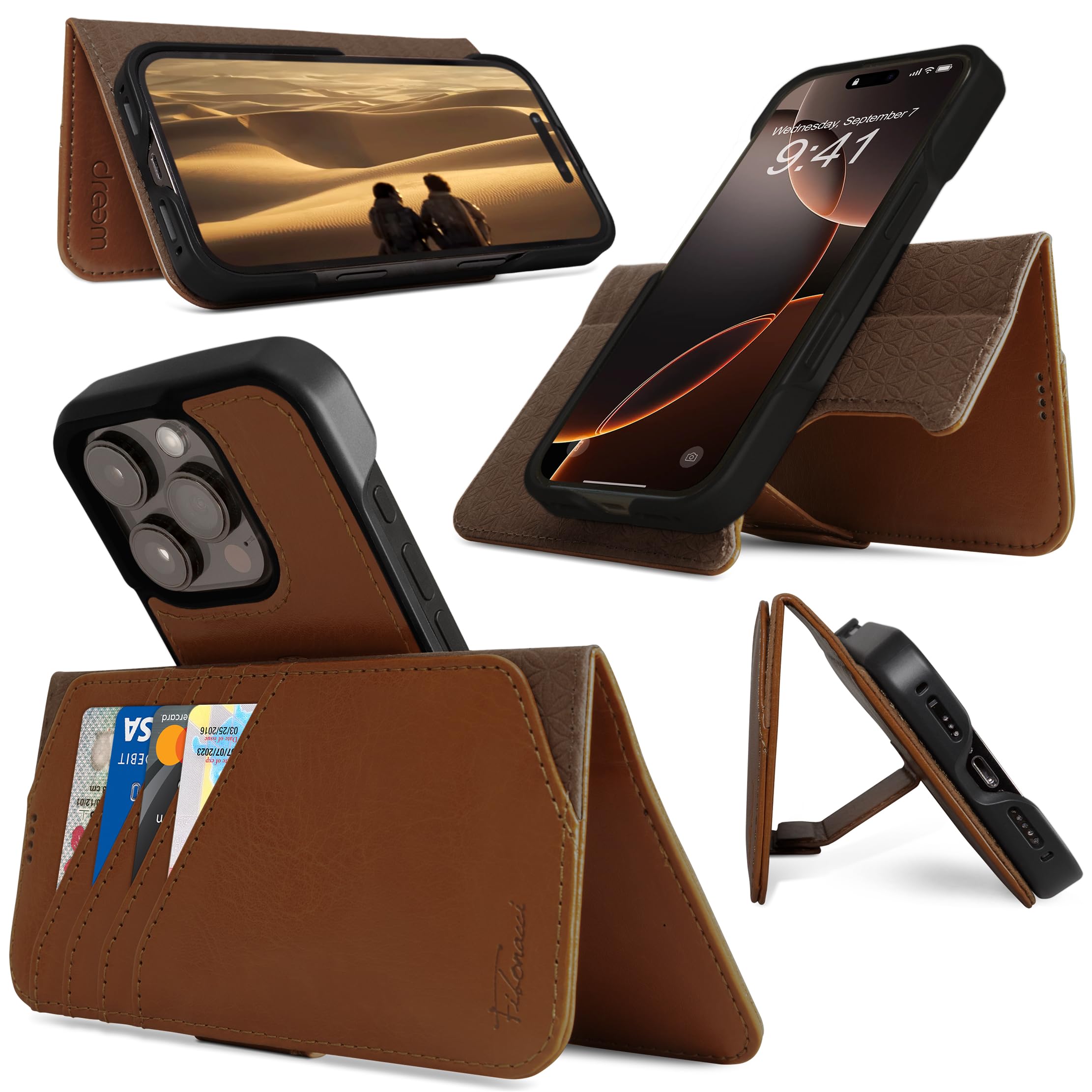dreem Wallet Case for iPhone 16 Pro Max, Revolutionary Vert/Hor Phone Stand - Image 3