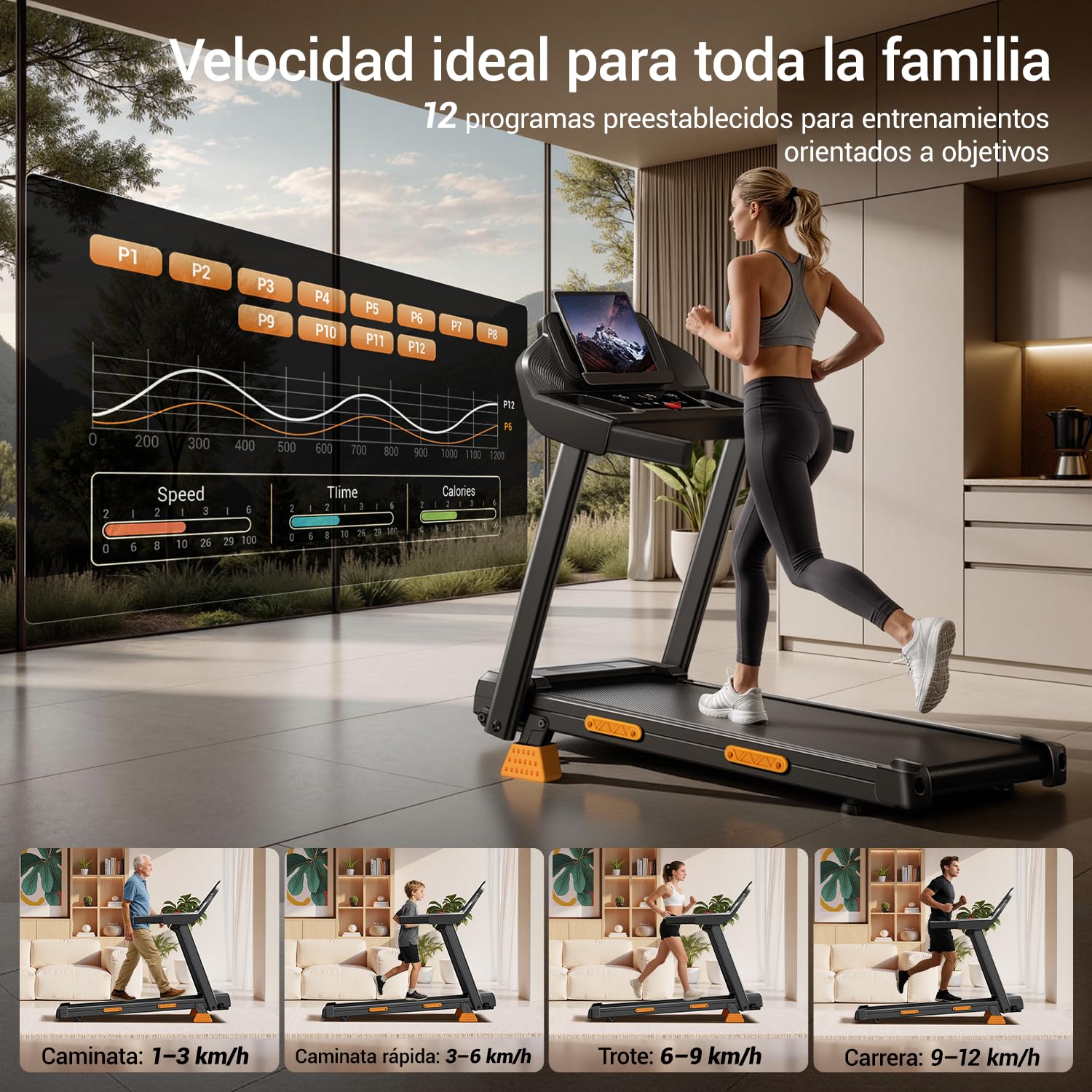 CURSOR 15% Cinta de Correr Plegable con Inclinación 12KM/H | Cinta de correr inclinable, cinta de correr doméstica con motor de 3,0 CV