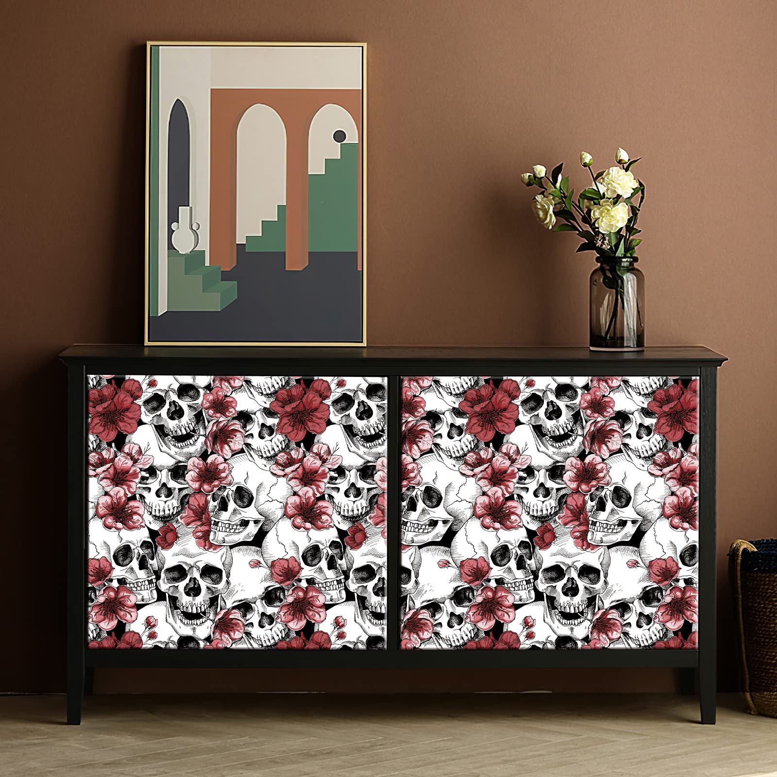 Amazon | LwenSnow スカルピールアンドスティック壁紙 レッド